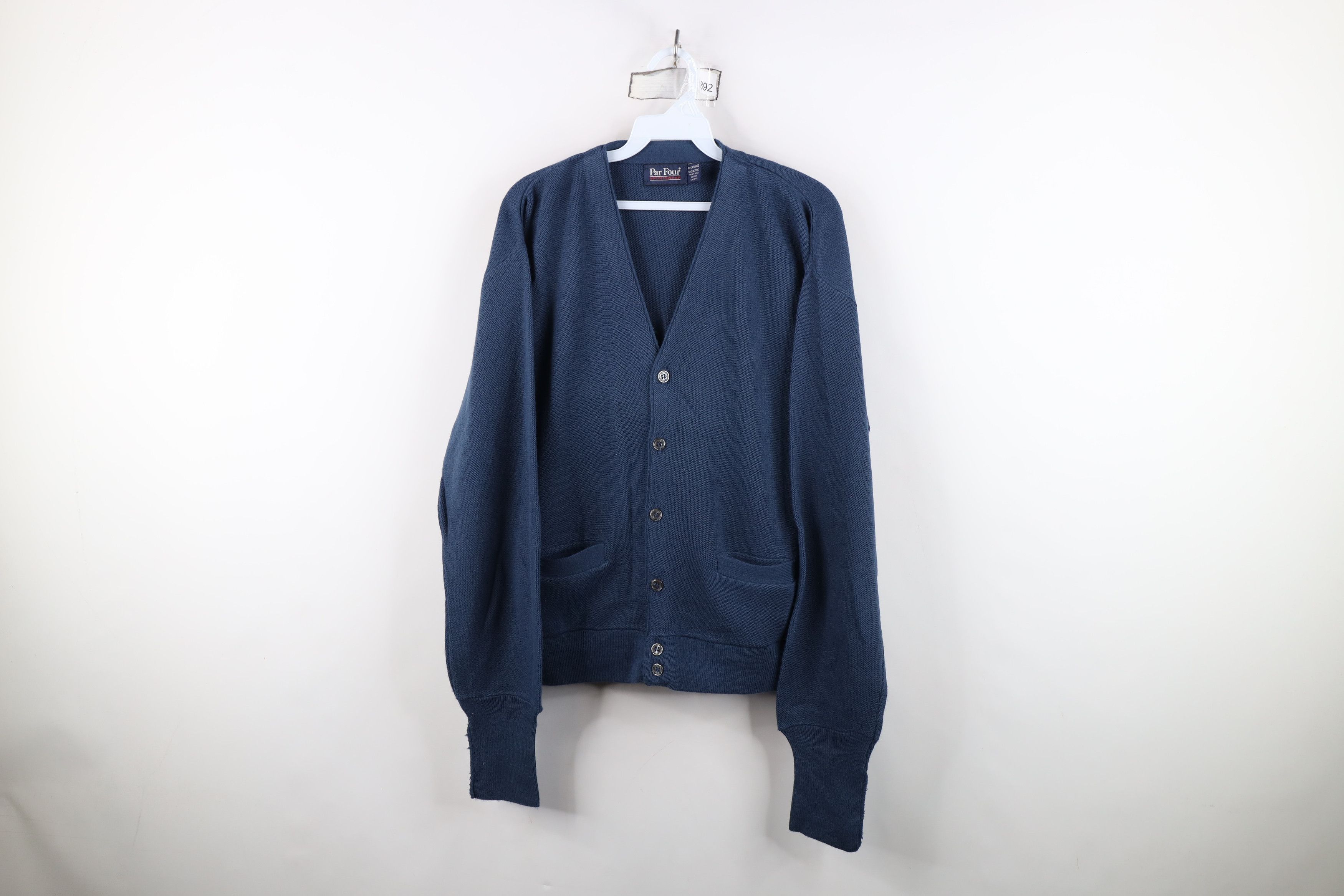Vintage Vintage 70s Streetwear Blank Knit Cardigan Sweater Blue USA Size US M / EU 48-50 / 2 - 1 Thumbnail