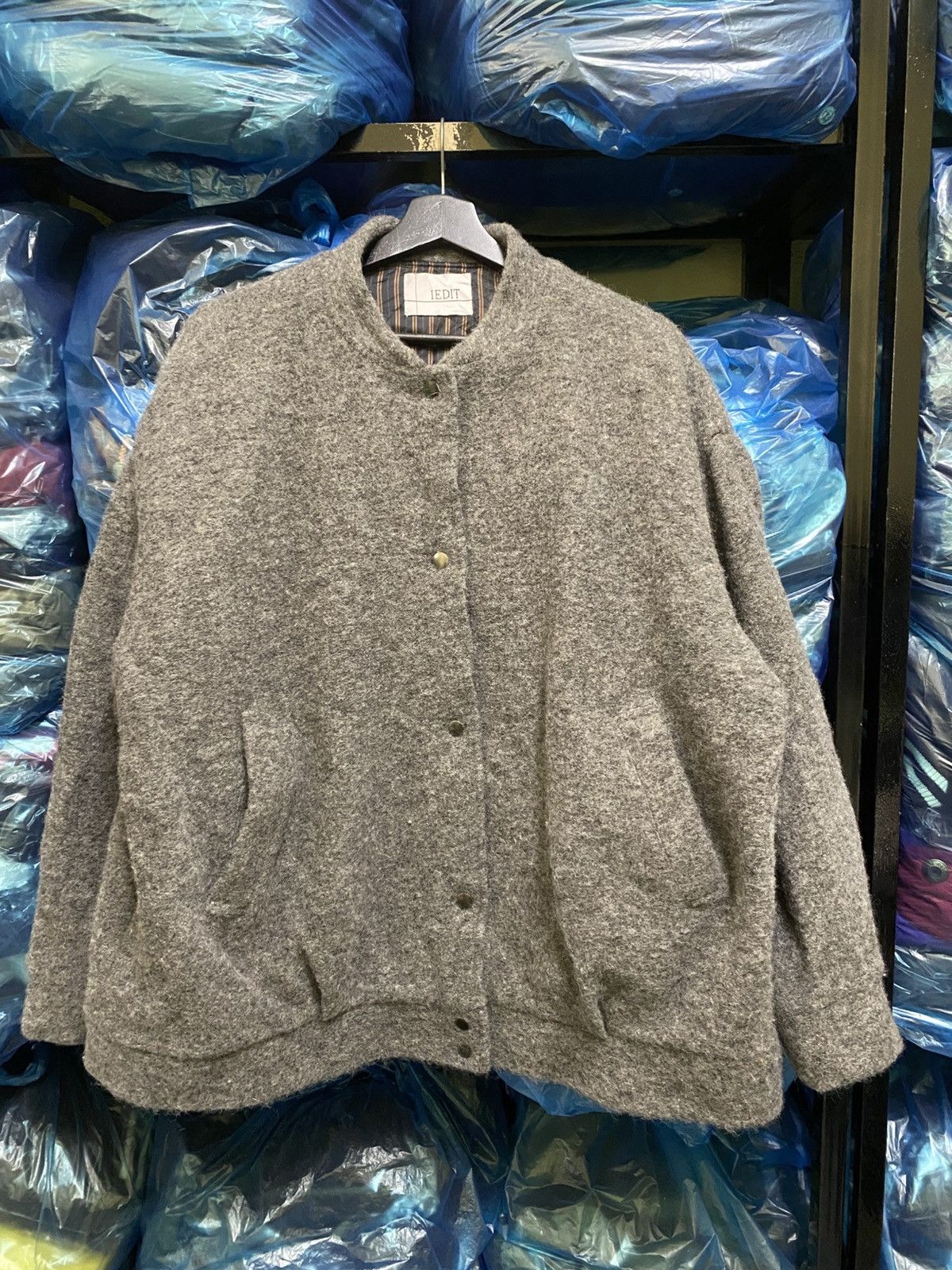 Japanese Brand IEDIT Japan Grey Wool Blend Snap Jacket Oversized Minimalist Size 3XL / US 20-22 - 3 Thumbnail