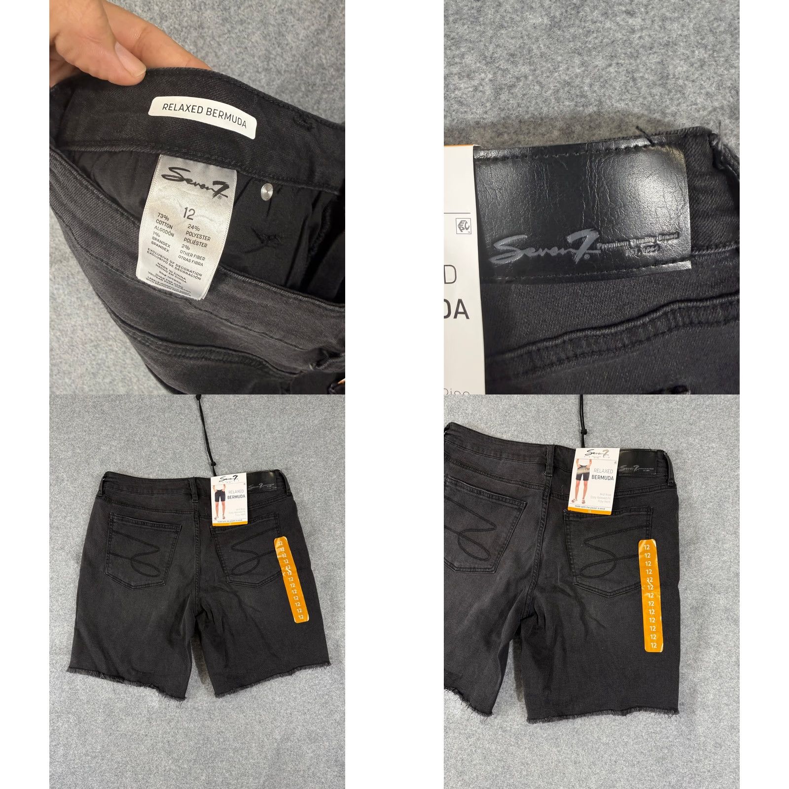 Vintage Seven7 Bermuda Shorts Womens 12 Washed Black Denim Relaxed Fit Mid Rise Frayed Hem NWT Size 34" / US 12 / IT 48 - 8 Thumbnail