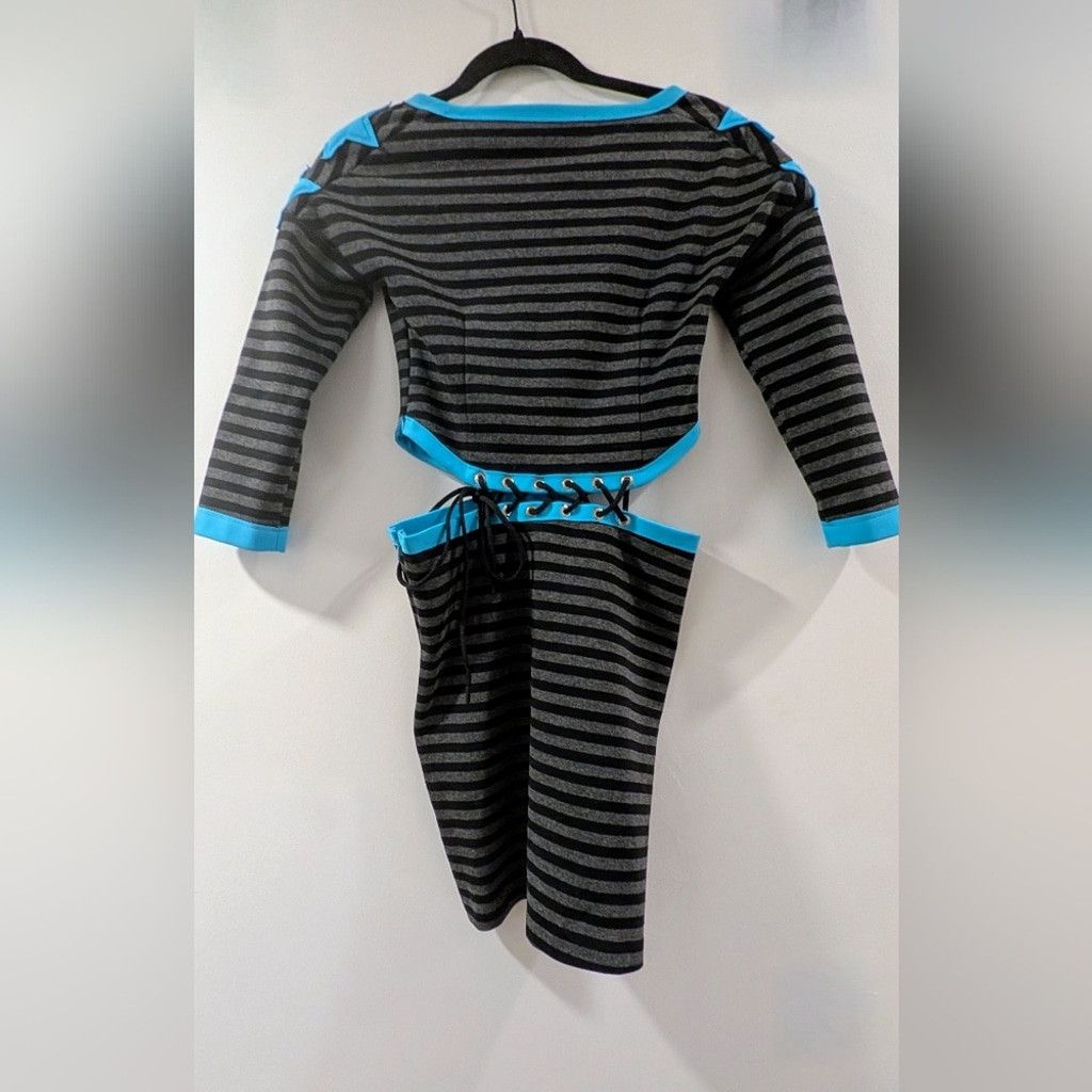 Frankie Morello Frankie Morello Black and Blue Bodycon Dress V-Neck Size XS / US 0-2 / IT 36-38 - 7 Thumbnail