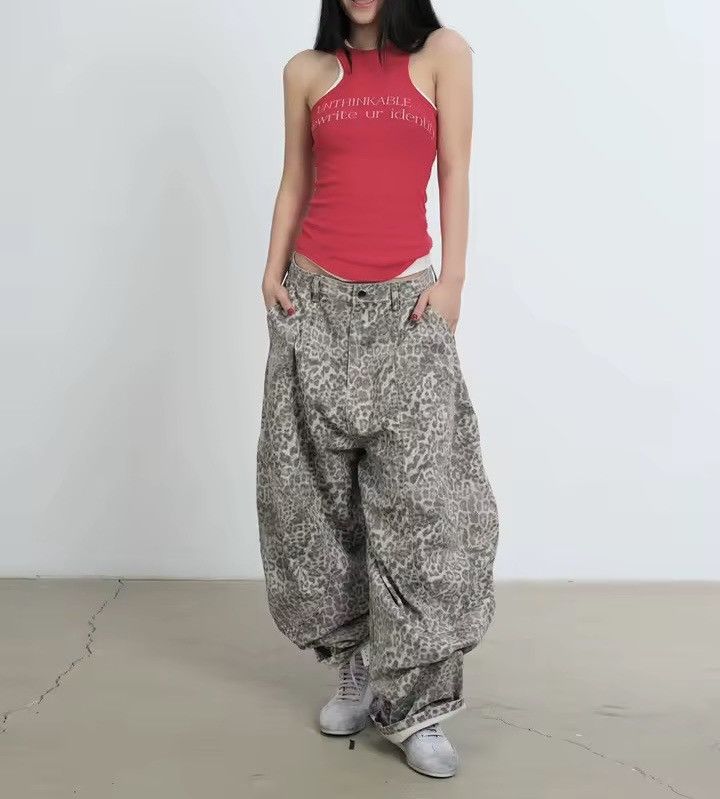 Jean Leopard Streetwear Baggy Y2k Retro Cargo Jeans Pants Size 28" / US 6 / IT 42 - 5 Thumbnail