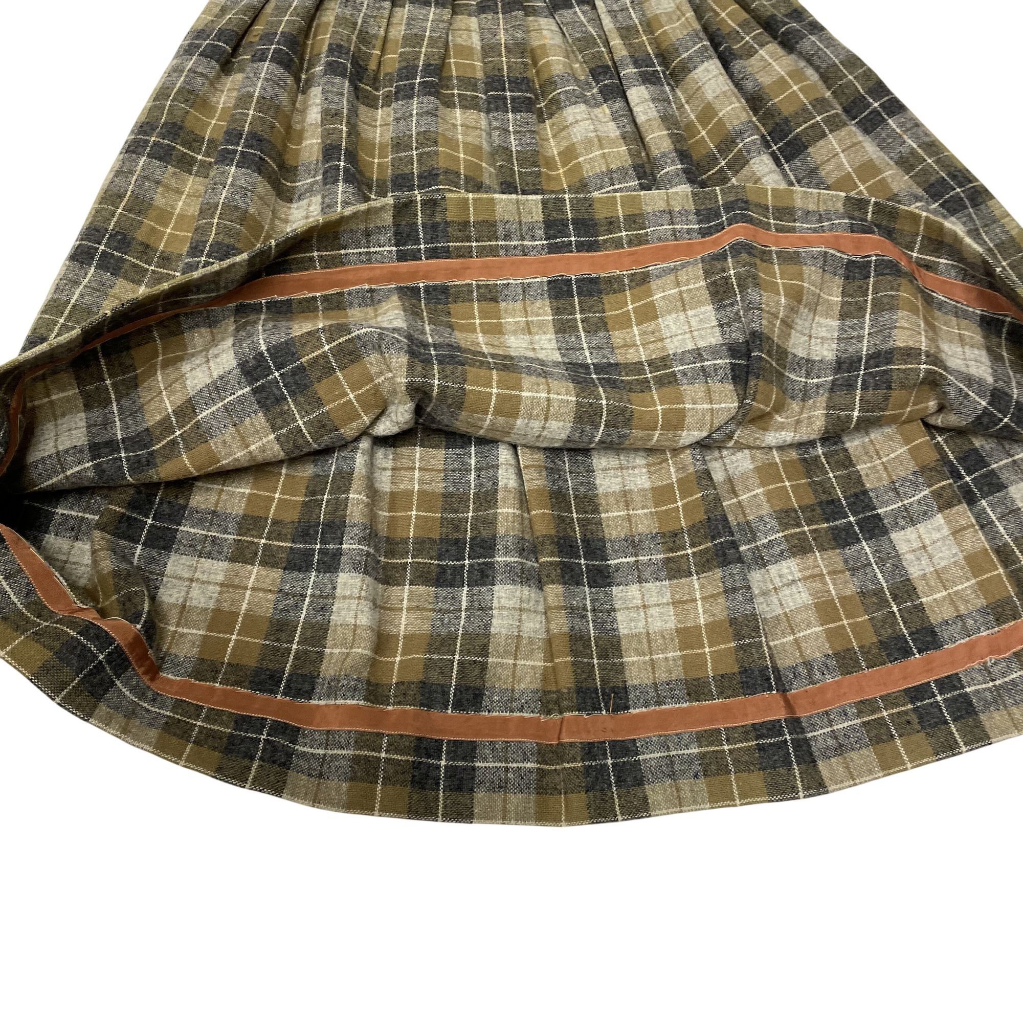 Other Vtg Olive Black White PLAID PLEATED Wool Petite Skirt Size 24" / US 00 / IT 34 - 5 Thumbnail