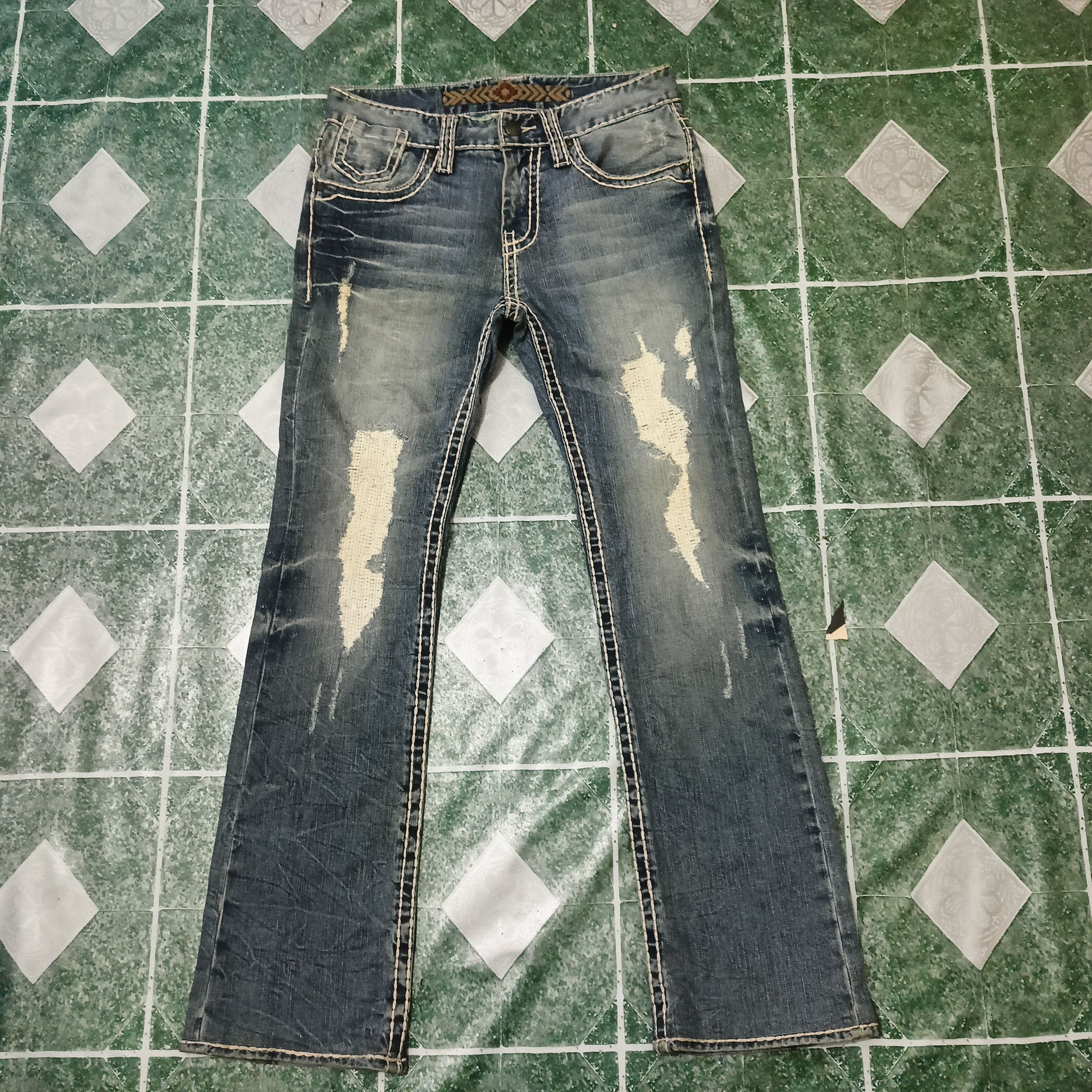 Who Decides War Japanese Shane jeans distressed white stitch Flared jeans Size US 30 / EU 46 - 1 Thumbnail