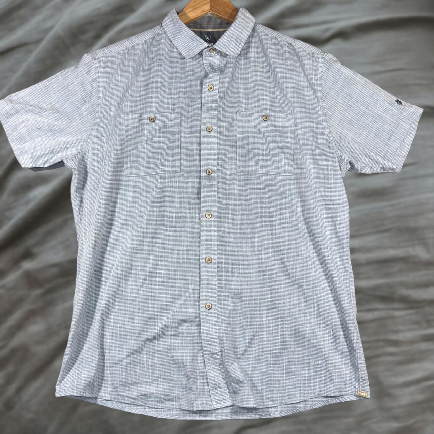 Vintage KÜHL Shirt Mens Large Blue Check Woven Short Sleeve Button Front Casual Size US L / EU 52-54 / 3 - 1 Thumbnail