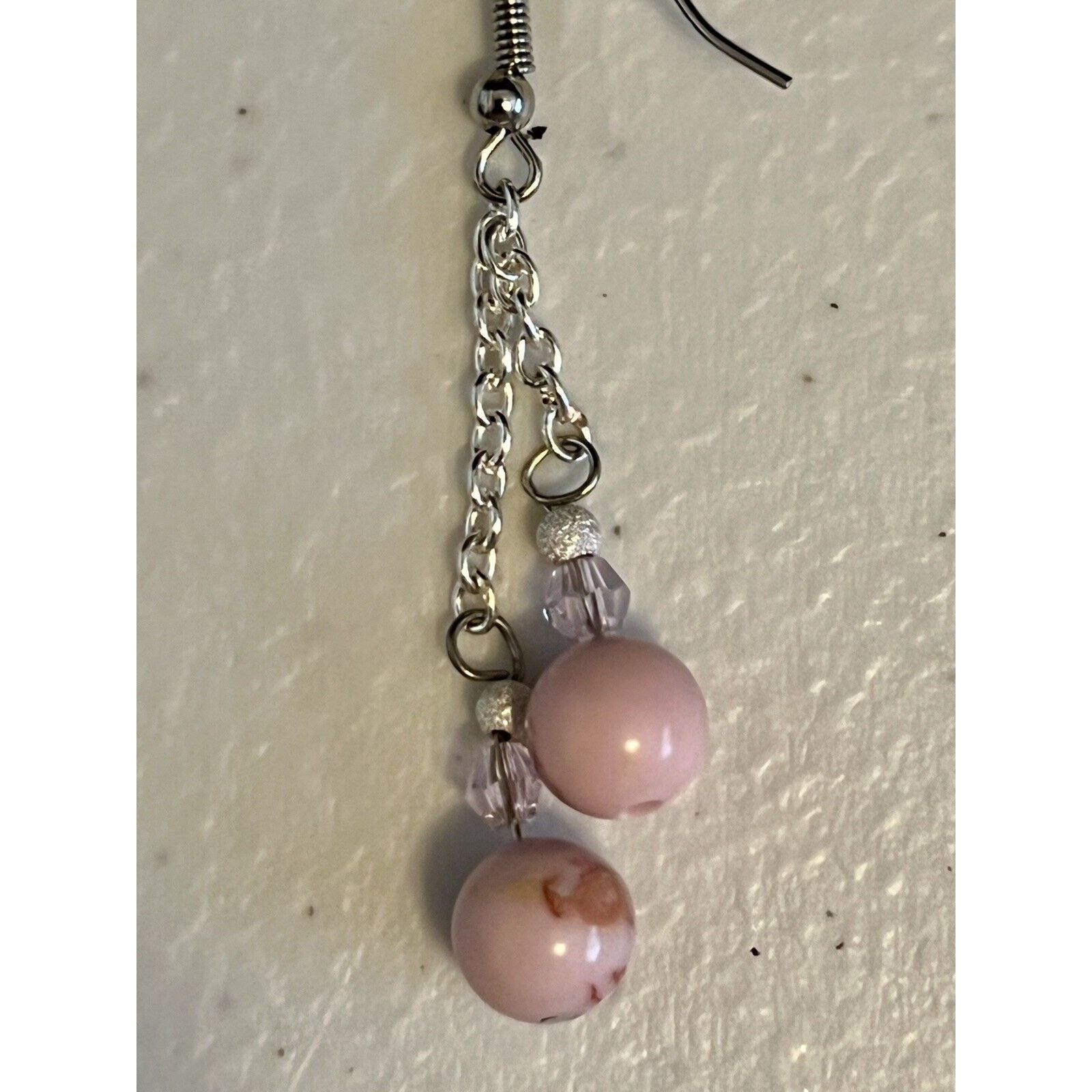Handmade Pink Turquoise Crystal Beaded Drop Dangle Earrings Hook Size ONE SIZE - 3 Thumbnail