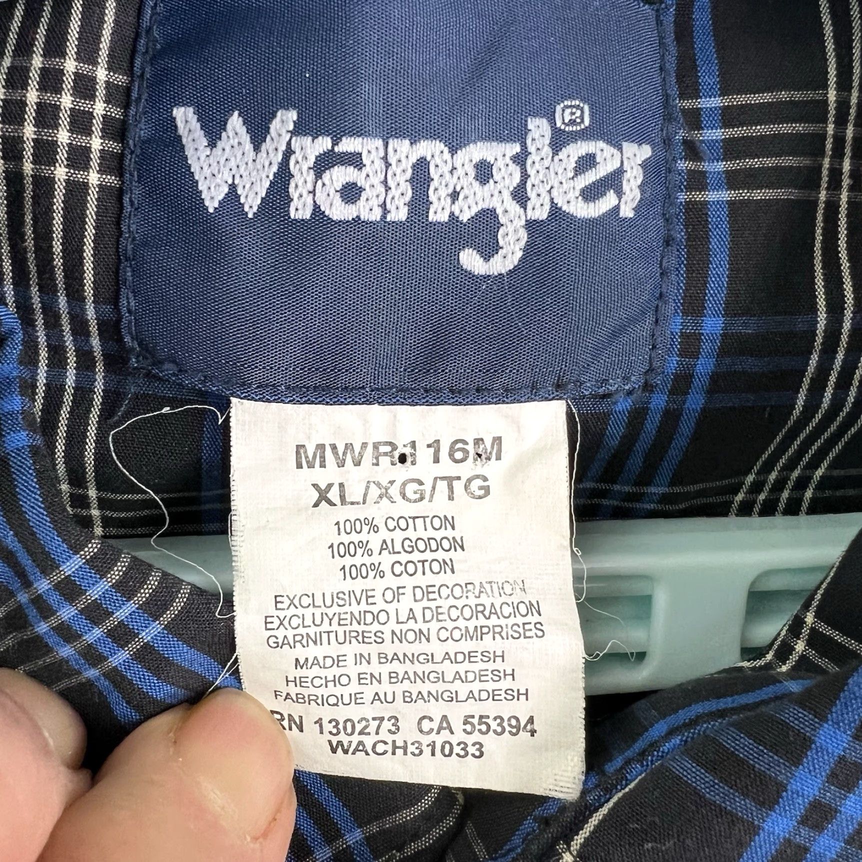 Wrangler VINTAGE Wrangler Pearl Snap Check Shirt Mens XL Blue/Black Long Sleeve Size US XL / EU 56 / 4 - 6 Thumbnail
