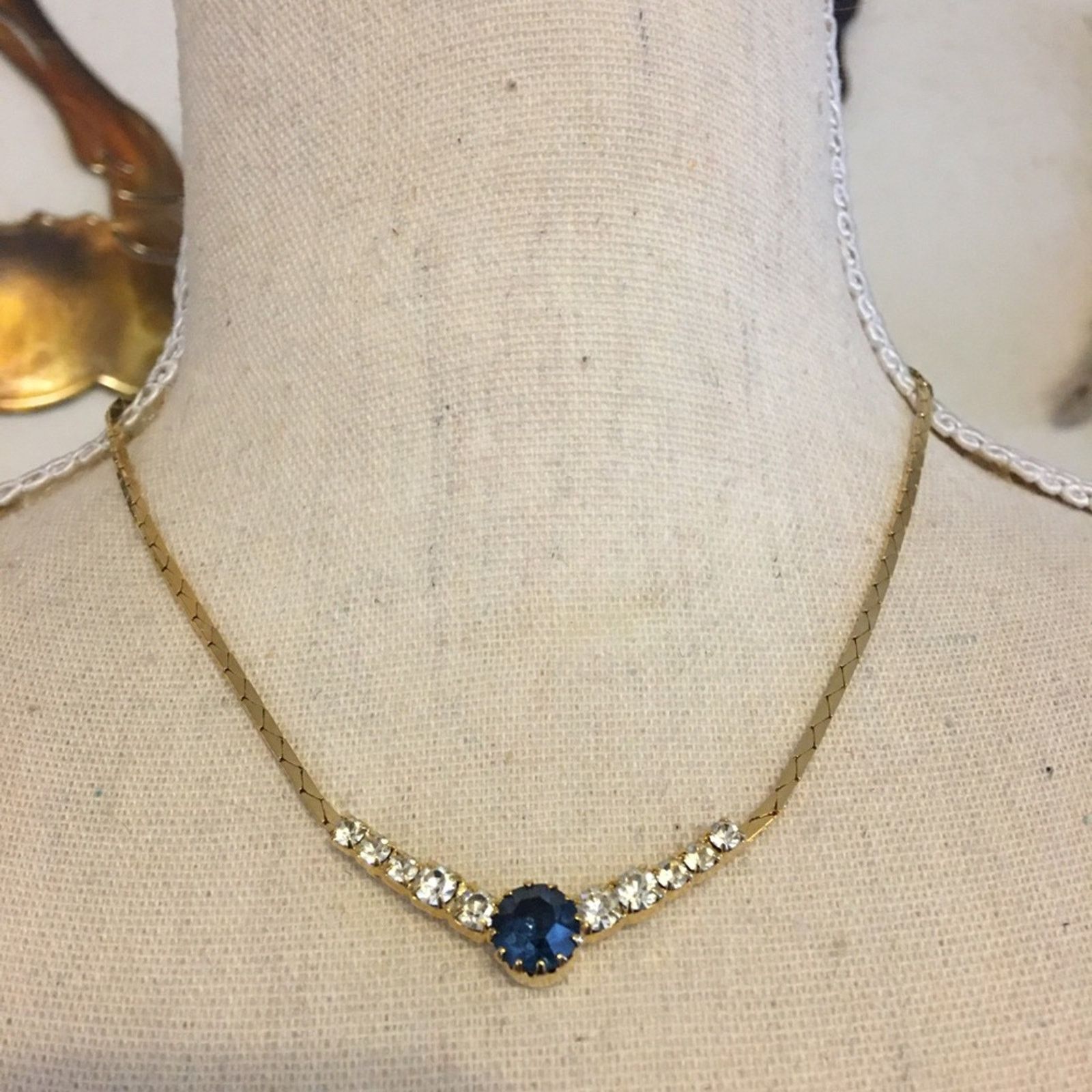Vintage Vintage Blue & clear rhinestone necklace Size ONE SIZE - 1 Thumbnail