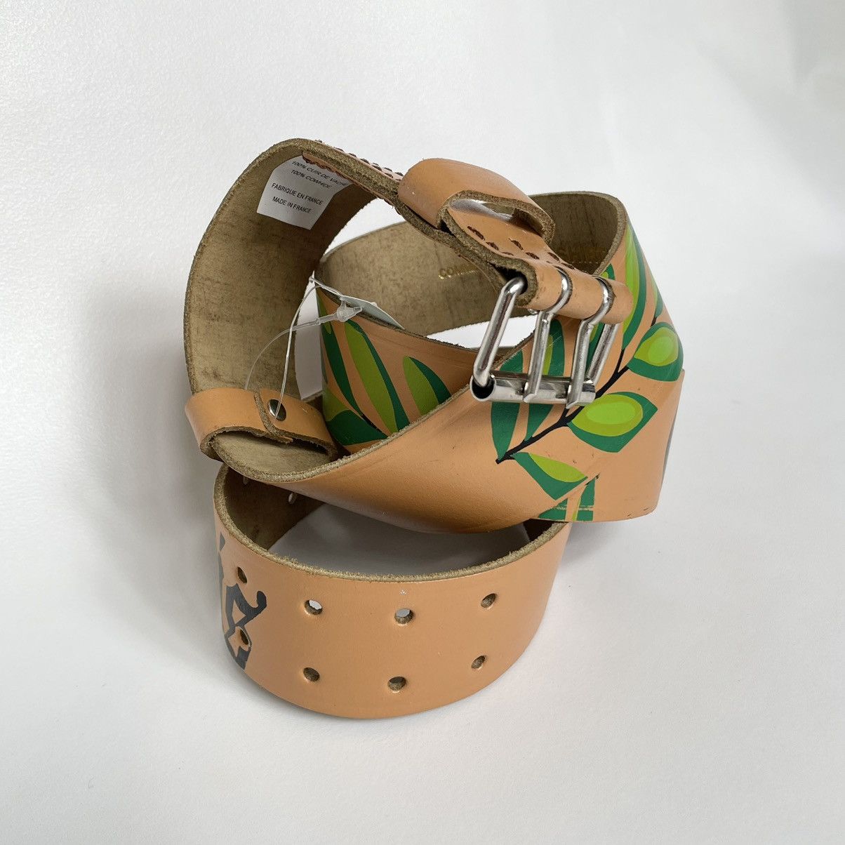 Comme des Garcons ‘Script Print’ Tan Leather Belt Size 32 - 5 Thumbnail
