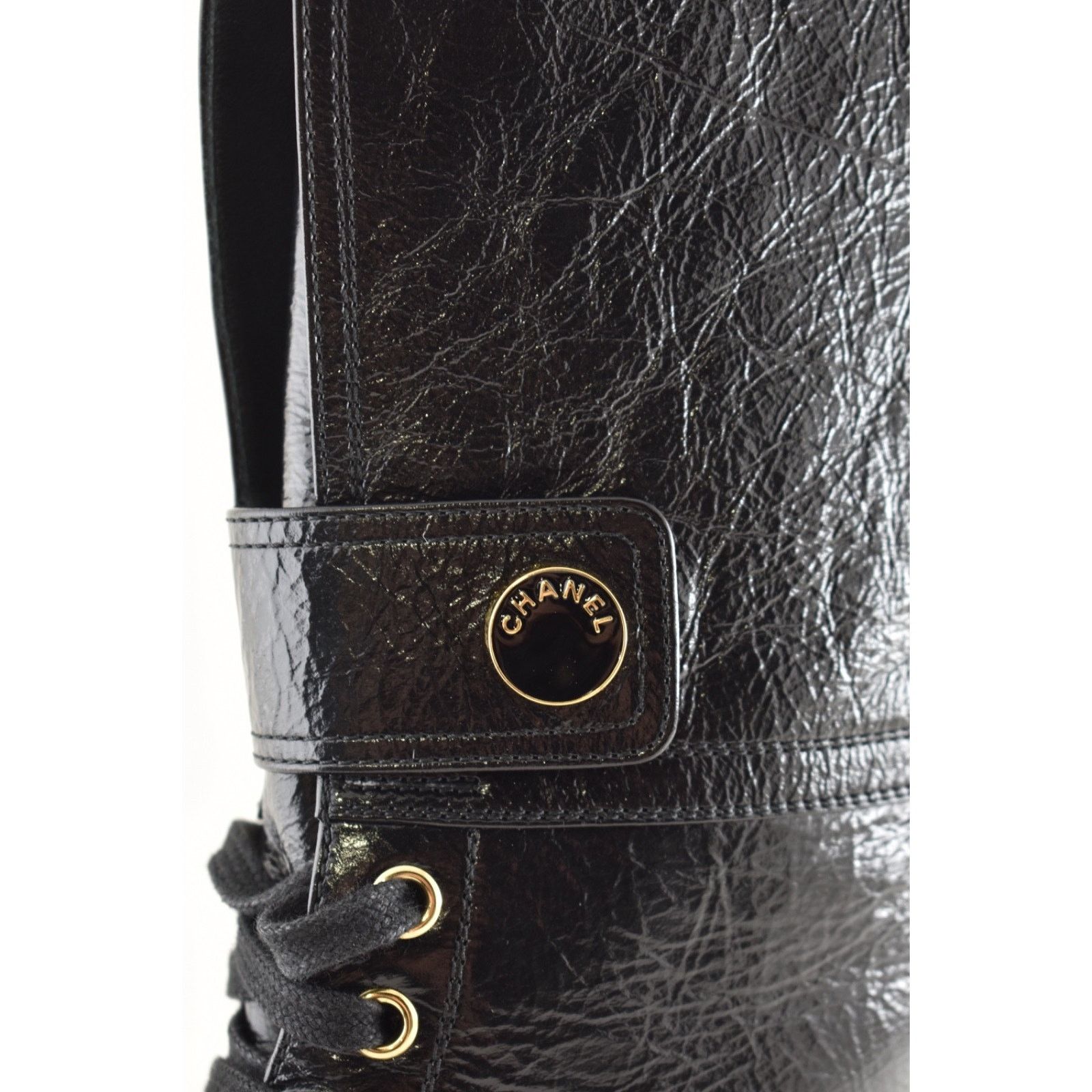 Chanel Chanel 24B Shiny Calfskin Logo Combat Lace Up Boots 37.5 Size US 6.5 / IT 36.5 - 12 Thumbnail