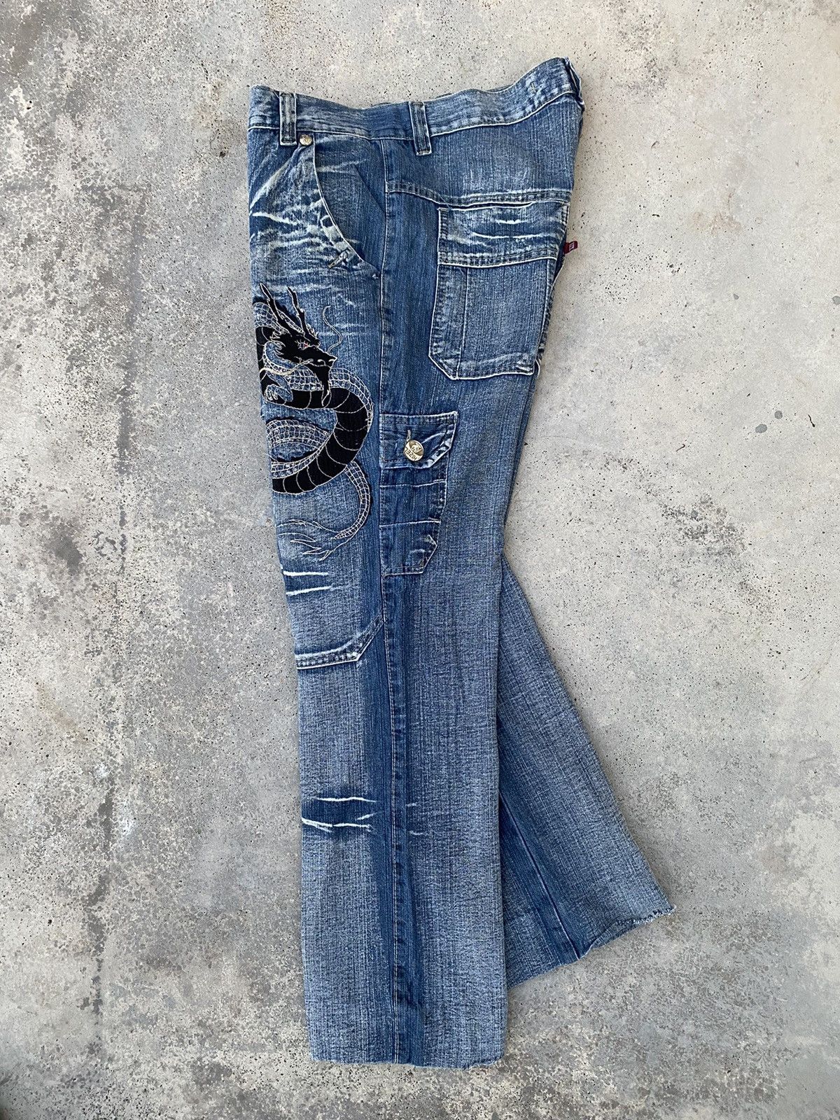 Ed Hardy 2000s Xizel Dragon Embroidered Jeans Karakuri y2k Styled Size US 36 / EU 52 - 4 Thumbnail