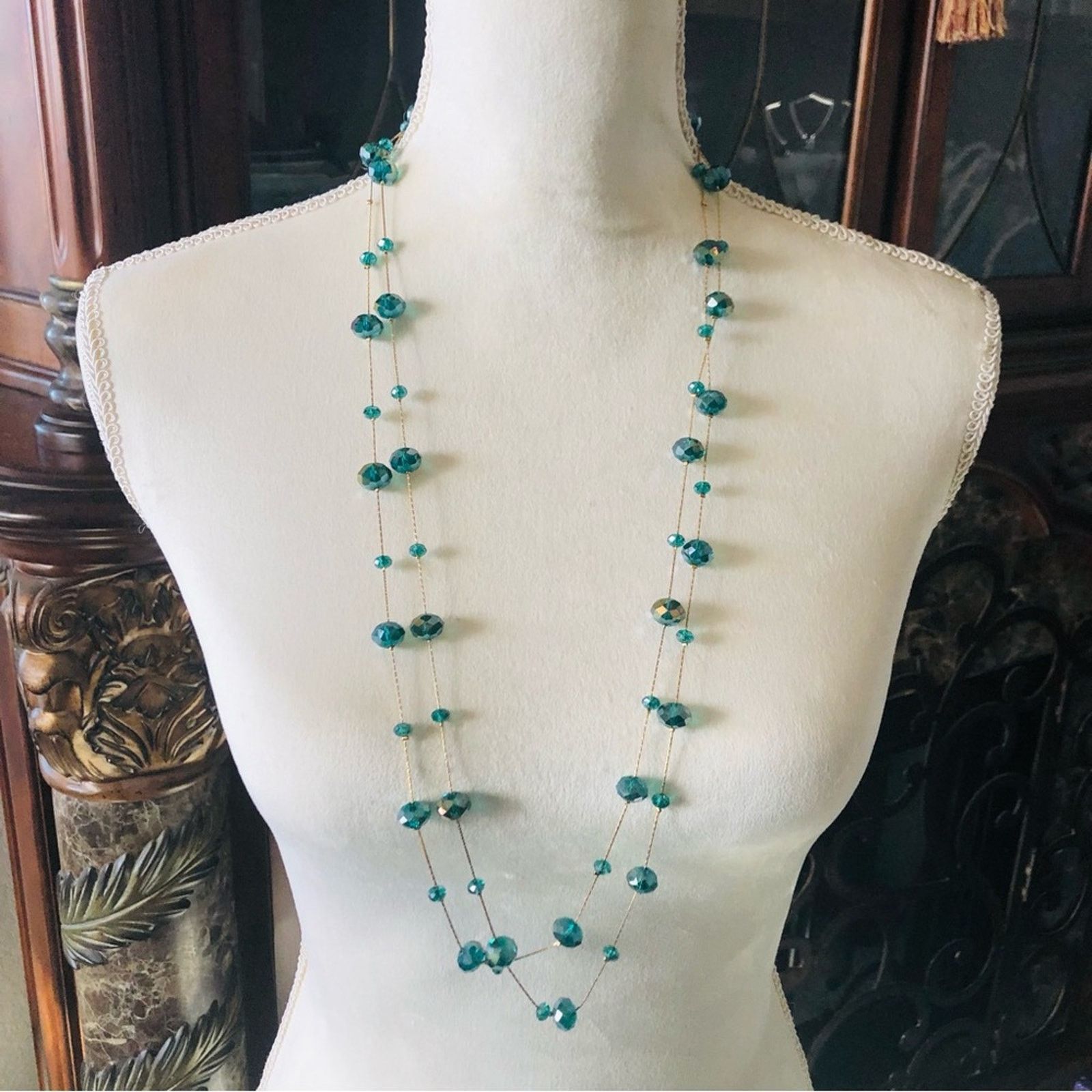 Vintage Vintage 90s peacock blue faceted glass crystal necklace Size ONE SIZE - 4 Thumbnail