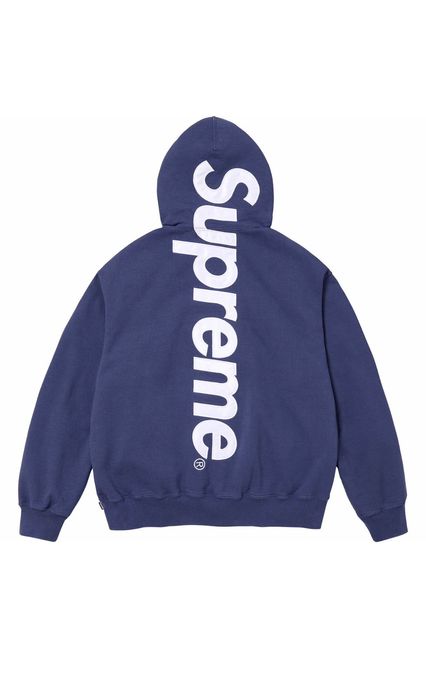 Supreme Supreme Satin Appliqué Hooded Sweatshirt Navy | Grailed