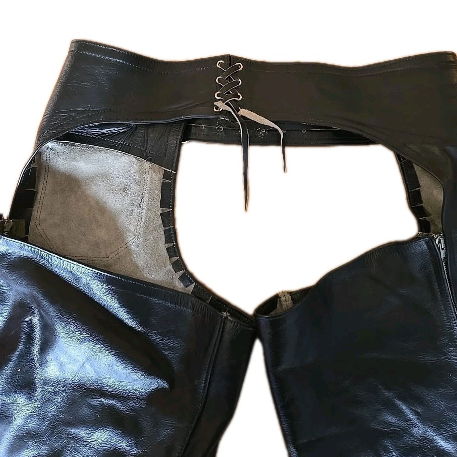 Vintage Black Leather Chaps Medium Waist size 32-38- Zipper Snaps Size US 33 - 6 Thumbnail