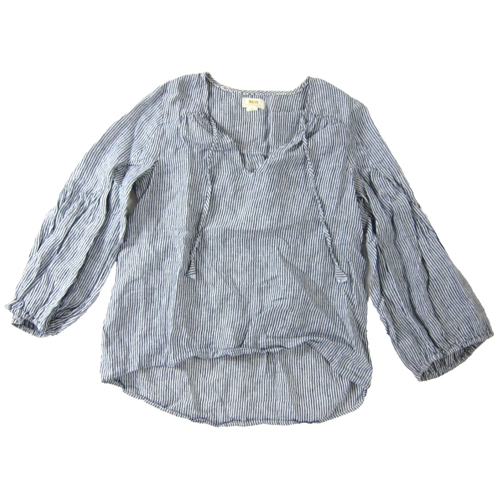 Vintage VINTAGE MAEVE Anthropologie 100% Linen Blue White Stripe Long Sleeve Tunic Blouse Small Size S / US 4 / IT 40 - 2 Thumbnail