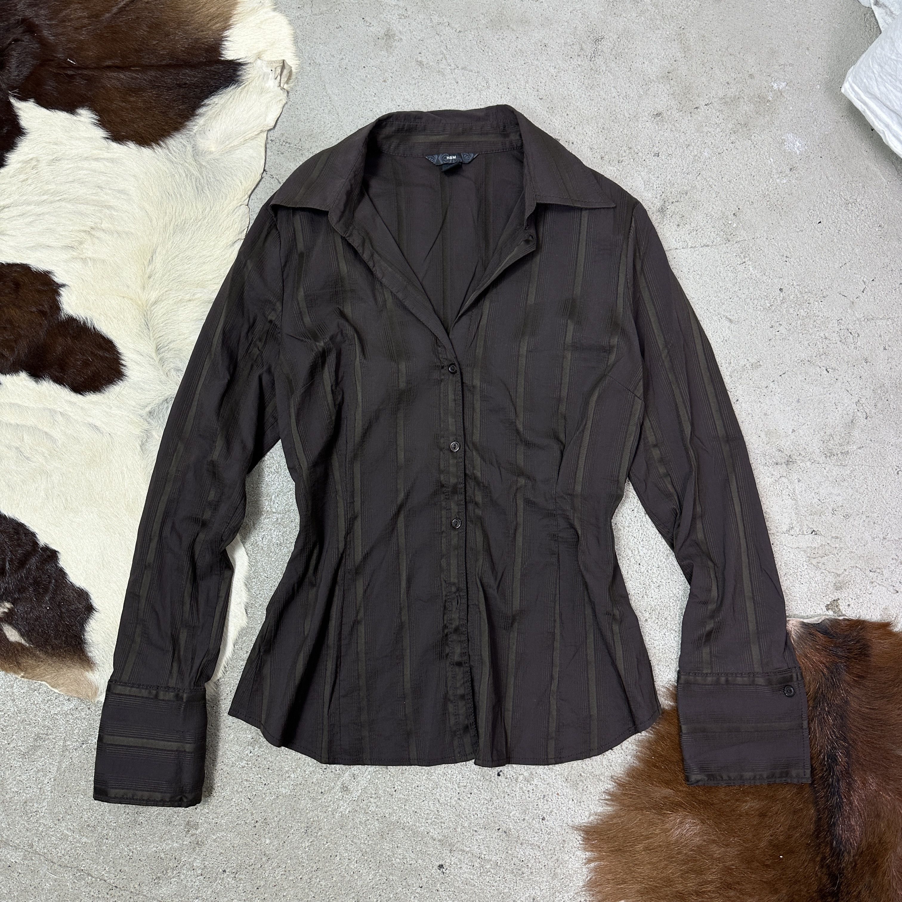 Vintage Vintage Classy Chocolate Brown Pinstripe Shirt Y2K Size M / US 6-8 / IT 42-44 - 4 Thumbnail