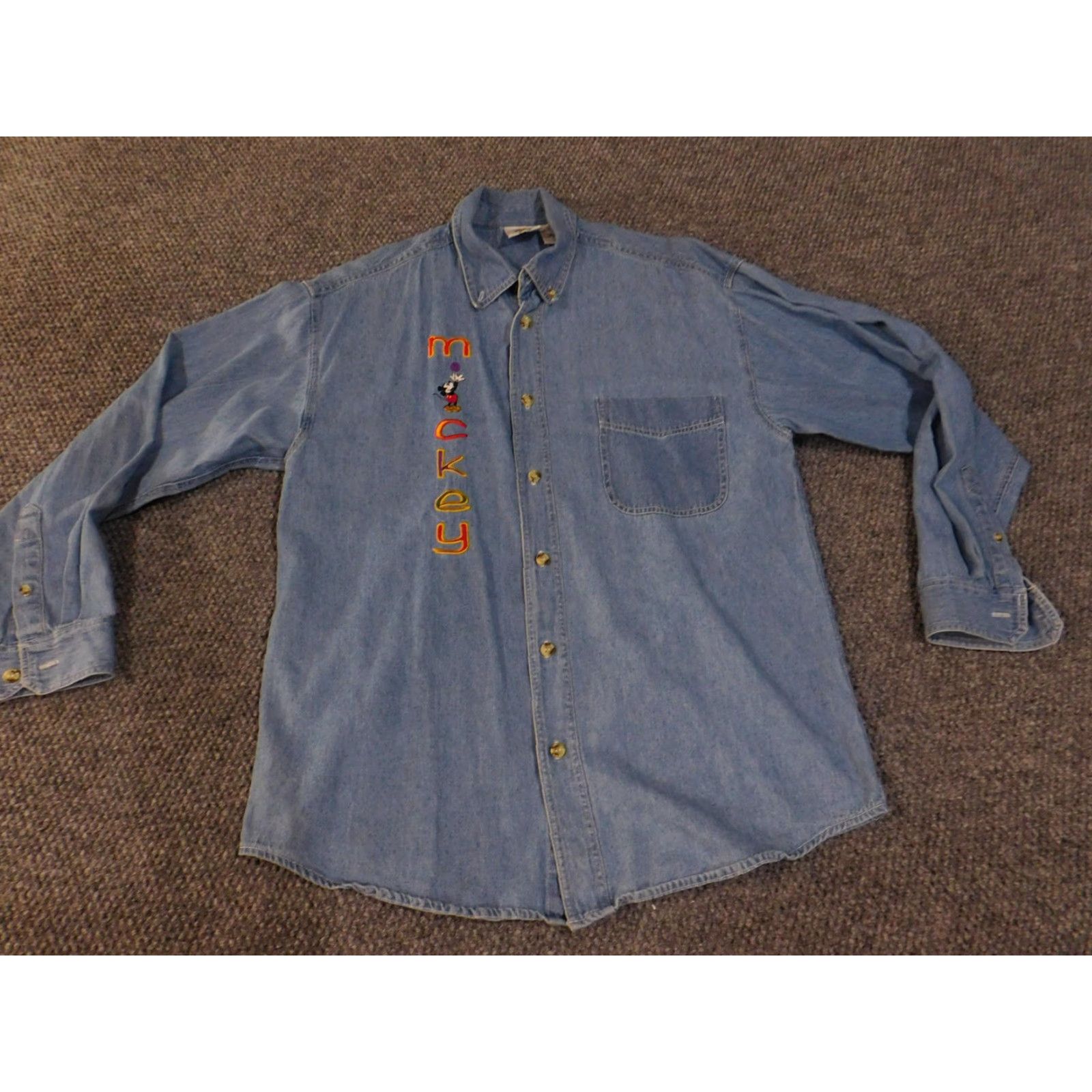 Disney VINTAGE Disney Mickey & Co Denim Shirt Mens Large Blue Button-Up Embroidered 90s Size US L / EU 52-54 / 3 - 4 Thumbnail