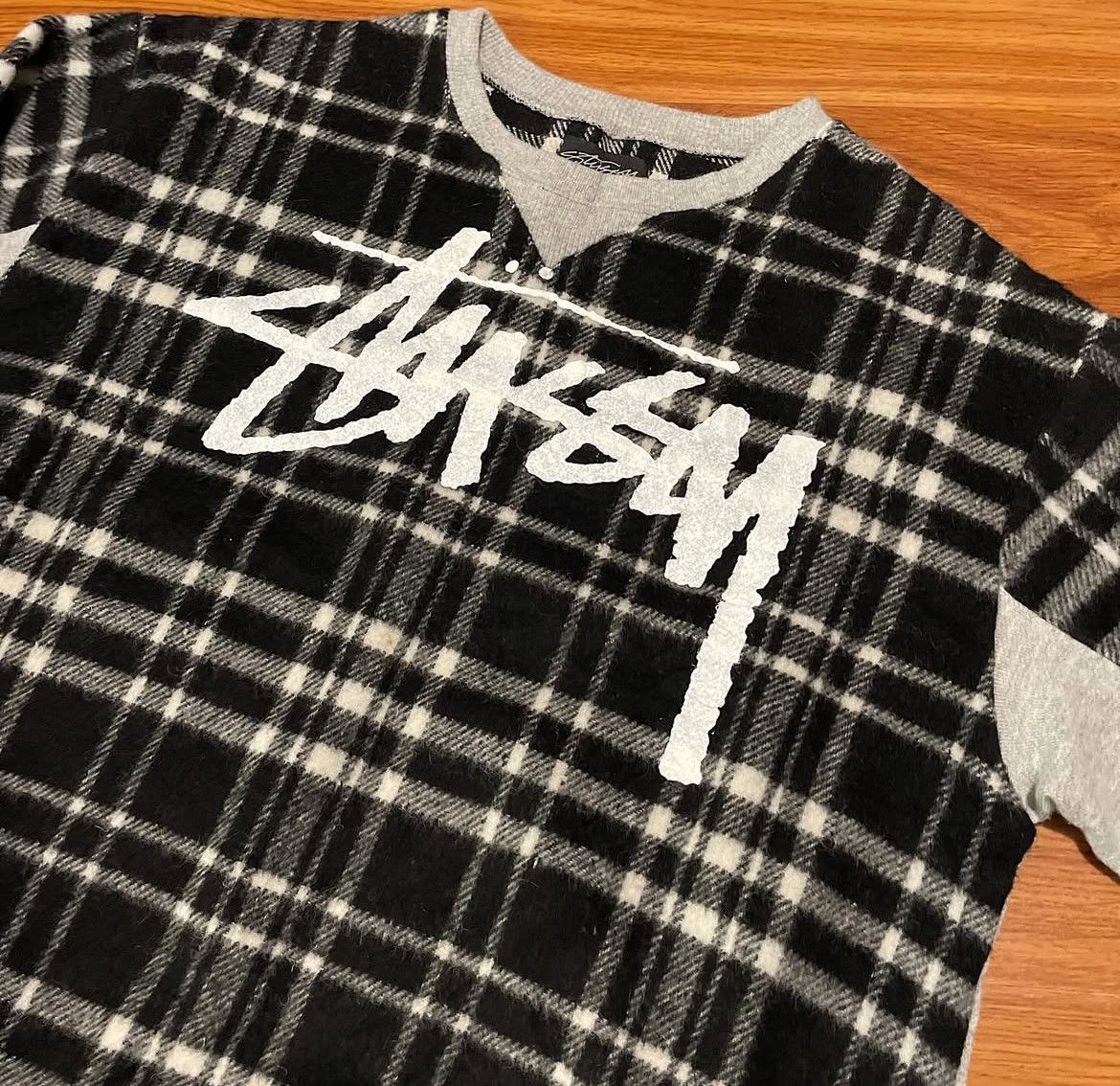 Stussy 2000s Stussy Logo Plaid Hybrid Sweatshirt Size US M / EU 48-50 / 2 - 5 Thumbnail