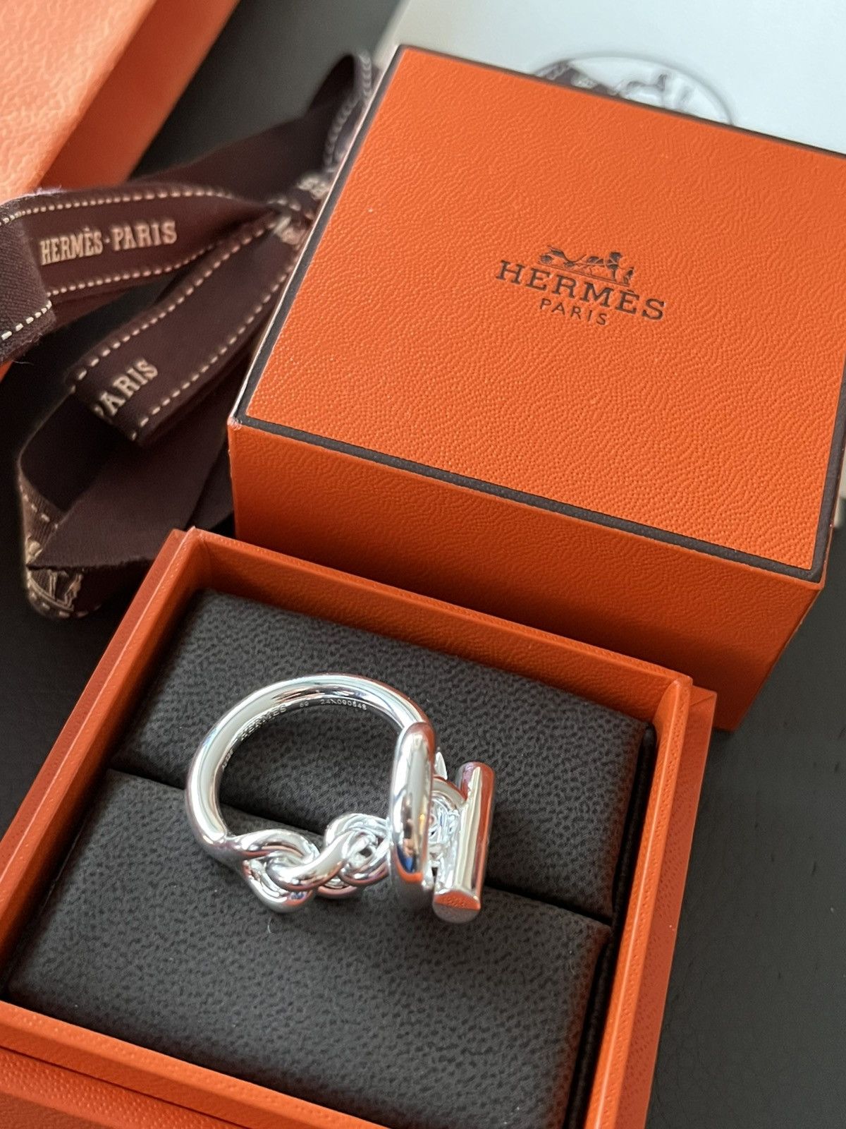 Hermes Rare Brand New Hermes Iconic Croisette Logo Ring 59 Size ONE SIZE - 10 Thumbnail