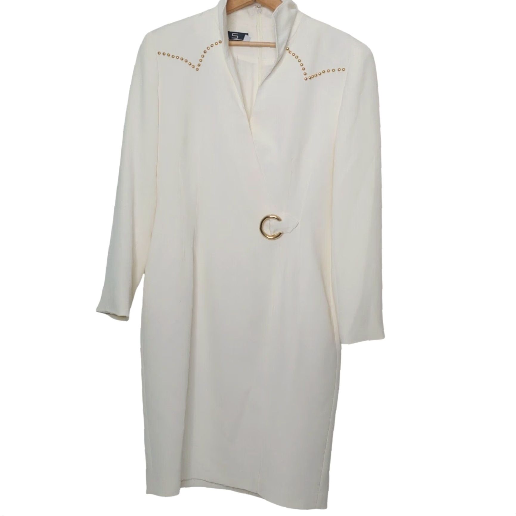 Insight VINTAGE PSI Night Western Dress Shirt Dress Ivory 10 Studded USA Women's Night Western Wear Dress Size L / US 10 / IT 46 - 2 Thumbnail