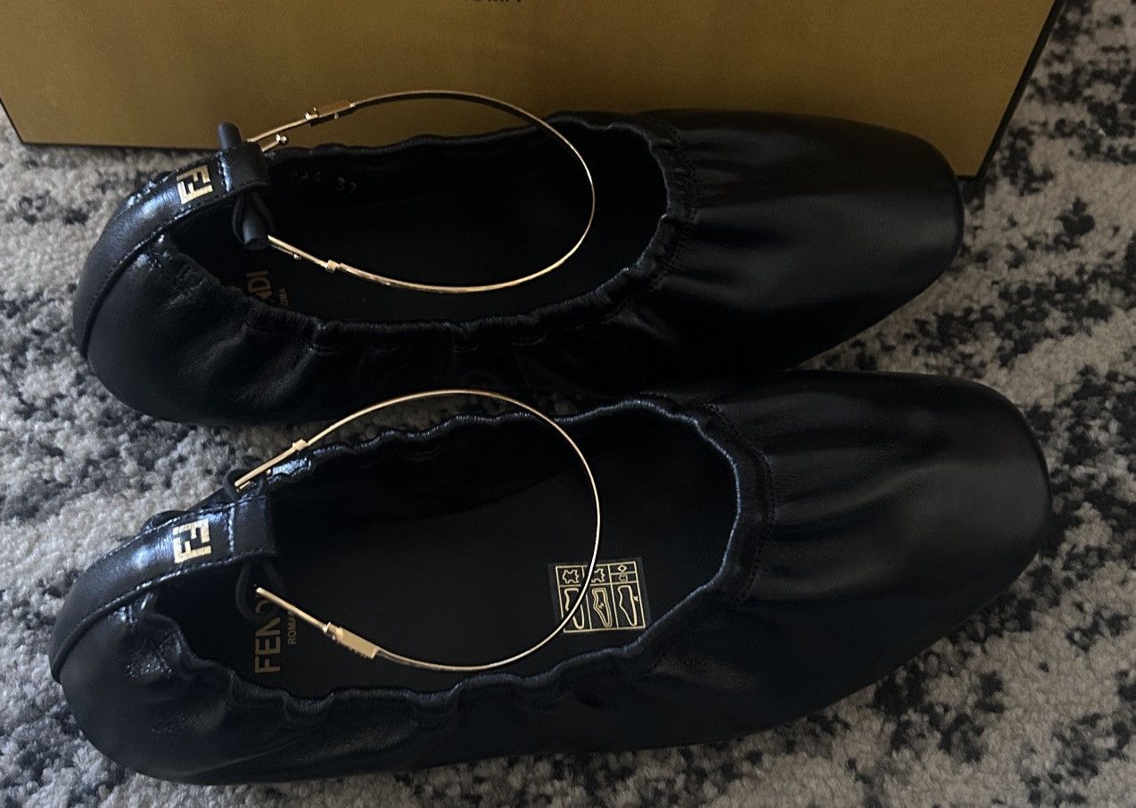 Fendi FENDI Filo Leather Ballerina Black Flat size 37 Size US 7 / IT 37 - 3 Thumbnail