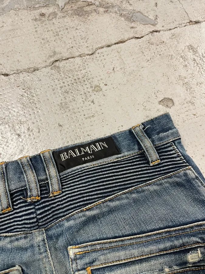 Balmain 2010s Balmain Blue Biker Denim Jeans Size US 30 / EU 46 - 9 Thumbnail