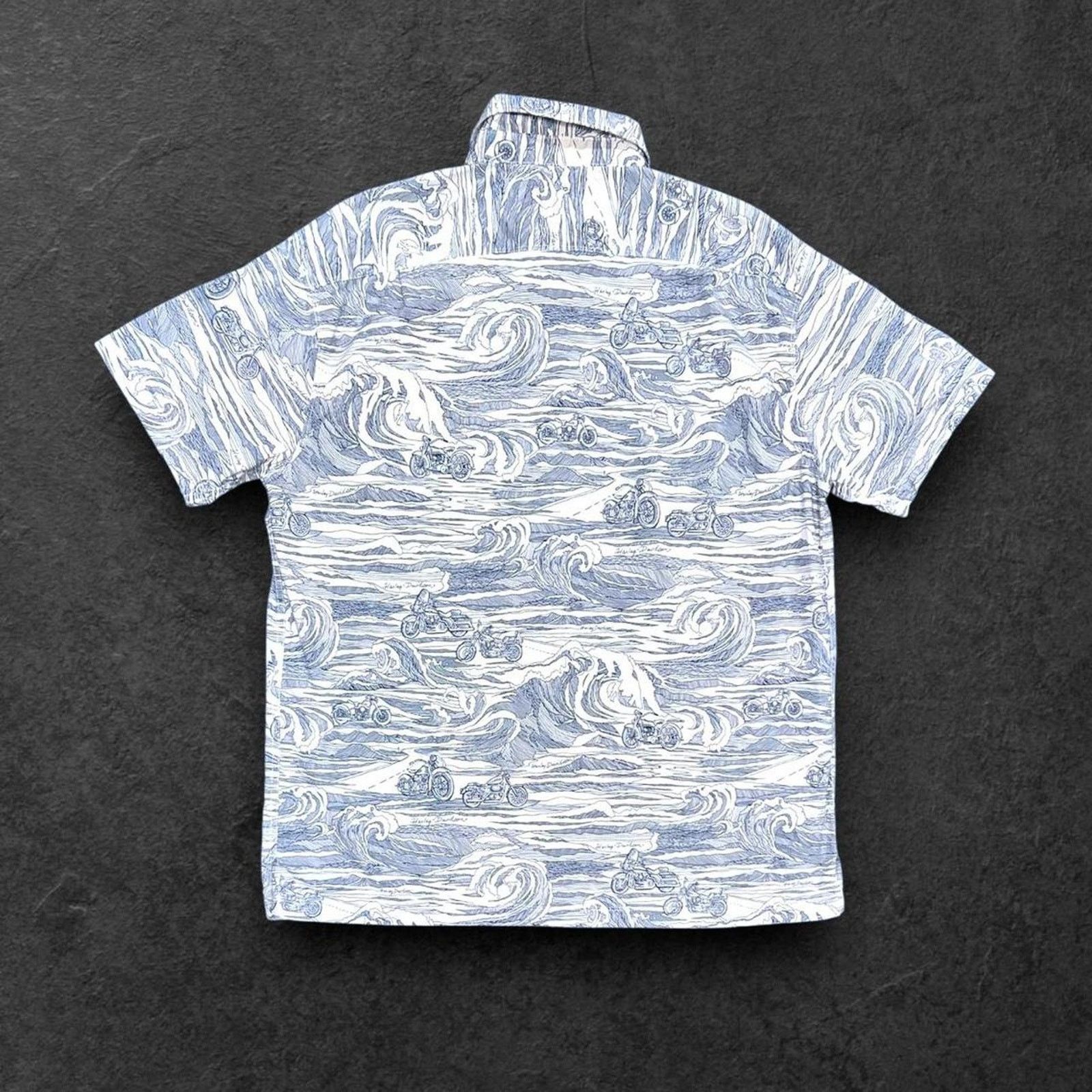 Harley Davidson Harley-Davidson Blue Scenic Wave Short Sleeve ButtonUp Shirt Size US XL / EU 56 / 4 - 3 Thumbnail