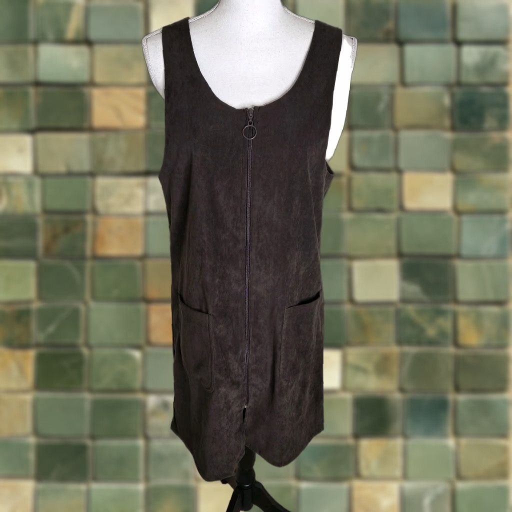 Vintage Vintage Y2K 90s Brown Fuax Suede Jumper Dress Shift Womens 12 Medium Size S / US 4 / IT 40 - 1 Thumbnail