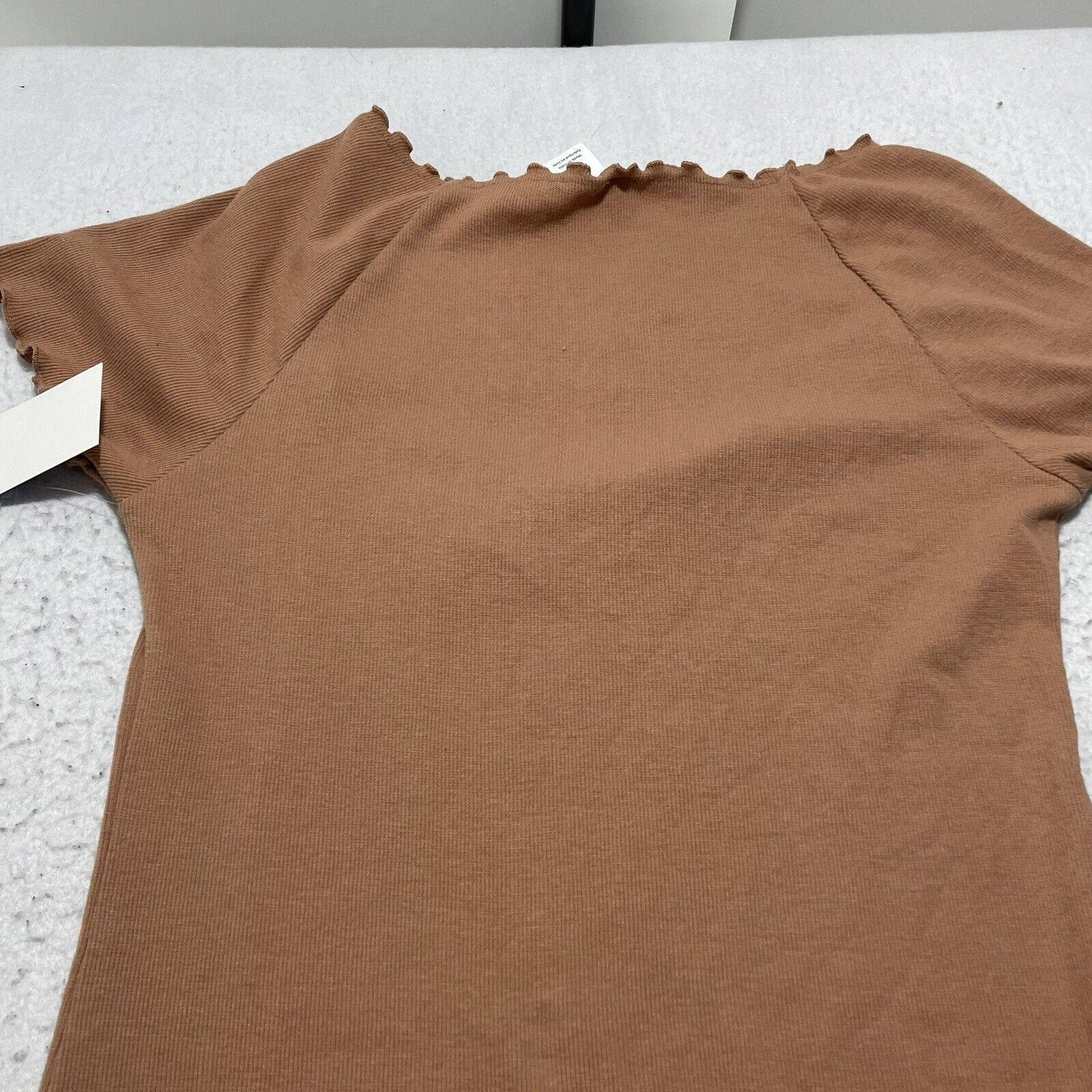 Nordstrom Abound Lettuce Edge Mini Dress Tan Ruched Organic Cotton Size M / US 6-8 / IT 42-44 - 13 Thumbnail