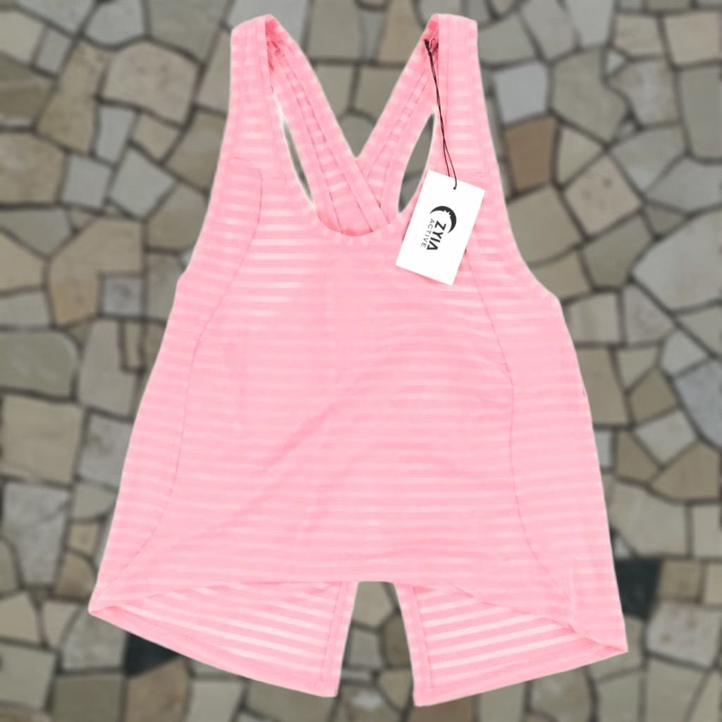 Vintage Zyia Active Split Back High Stretch Striped Tank Top Pink Women's L Shirt Sleeveless Crew Neck Size L / US 10 / IT 46 - 1 Thumbnail