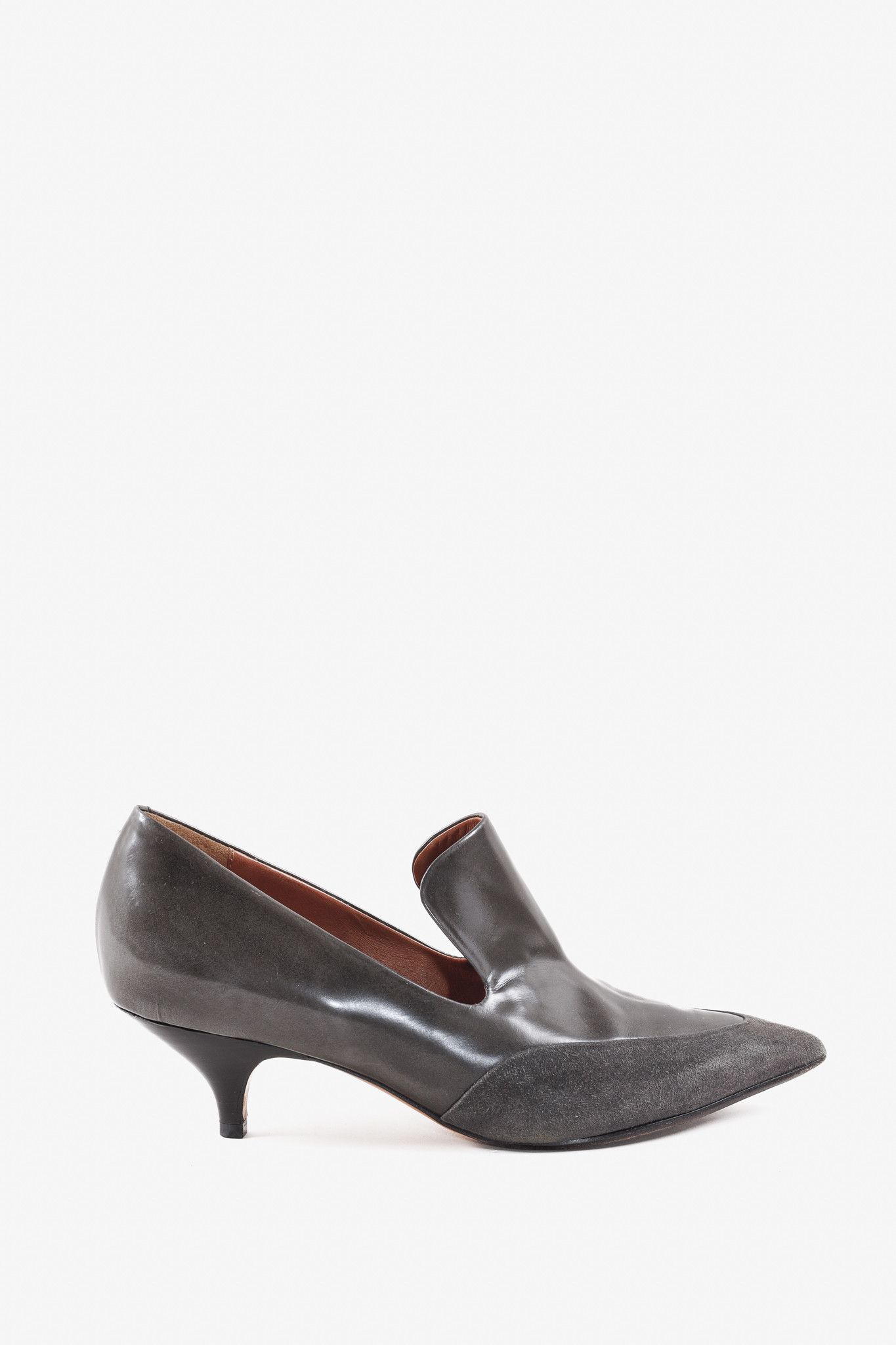 Celine Slate Grey Leather And Suede Heels