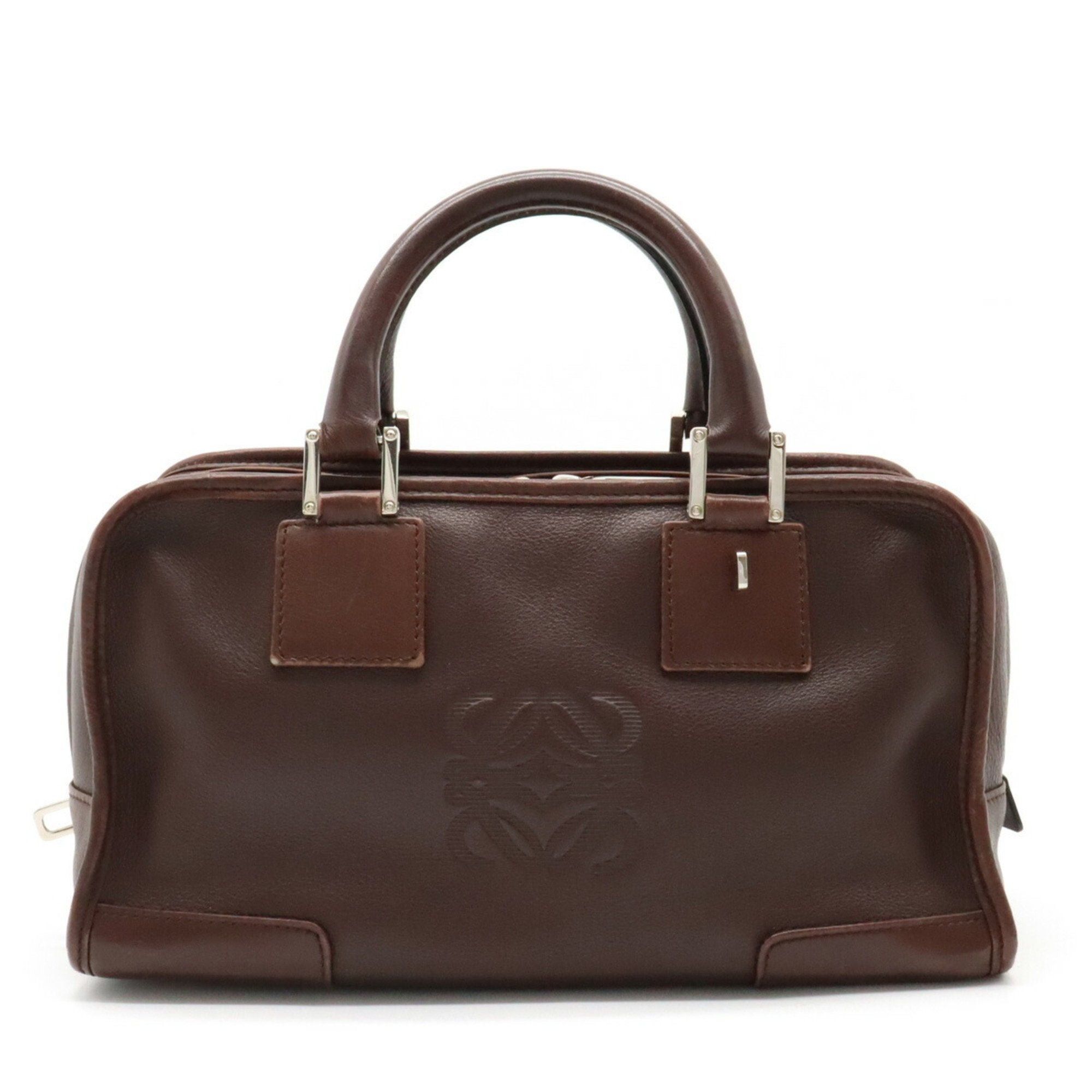 image of Loewe Amazona 28 Anagram Handbag Boston Leather Brown 311.62.001, Women's