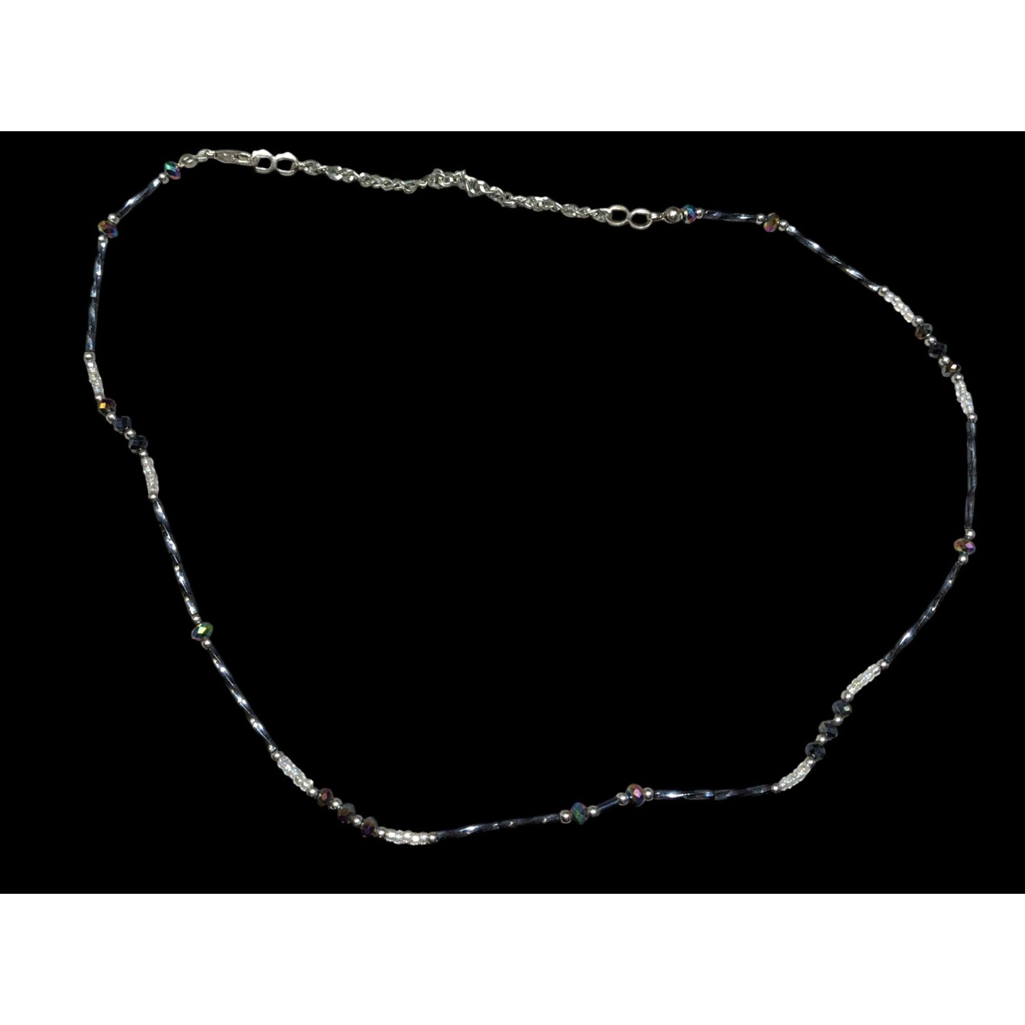 Other Delicate Silver Tone & Black Twisted Tube Crystal Beaded Nec Size ONE SIZE - 1 Thumbnail