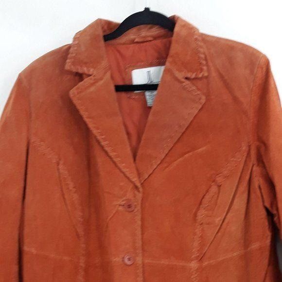 Vintage Vtg 80s Orange Genuibe Leather Jacket Sz 16W Blazer Suede Em Size XXL / US 16-18 / IT 52-54 - 5 Thumbnail