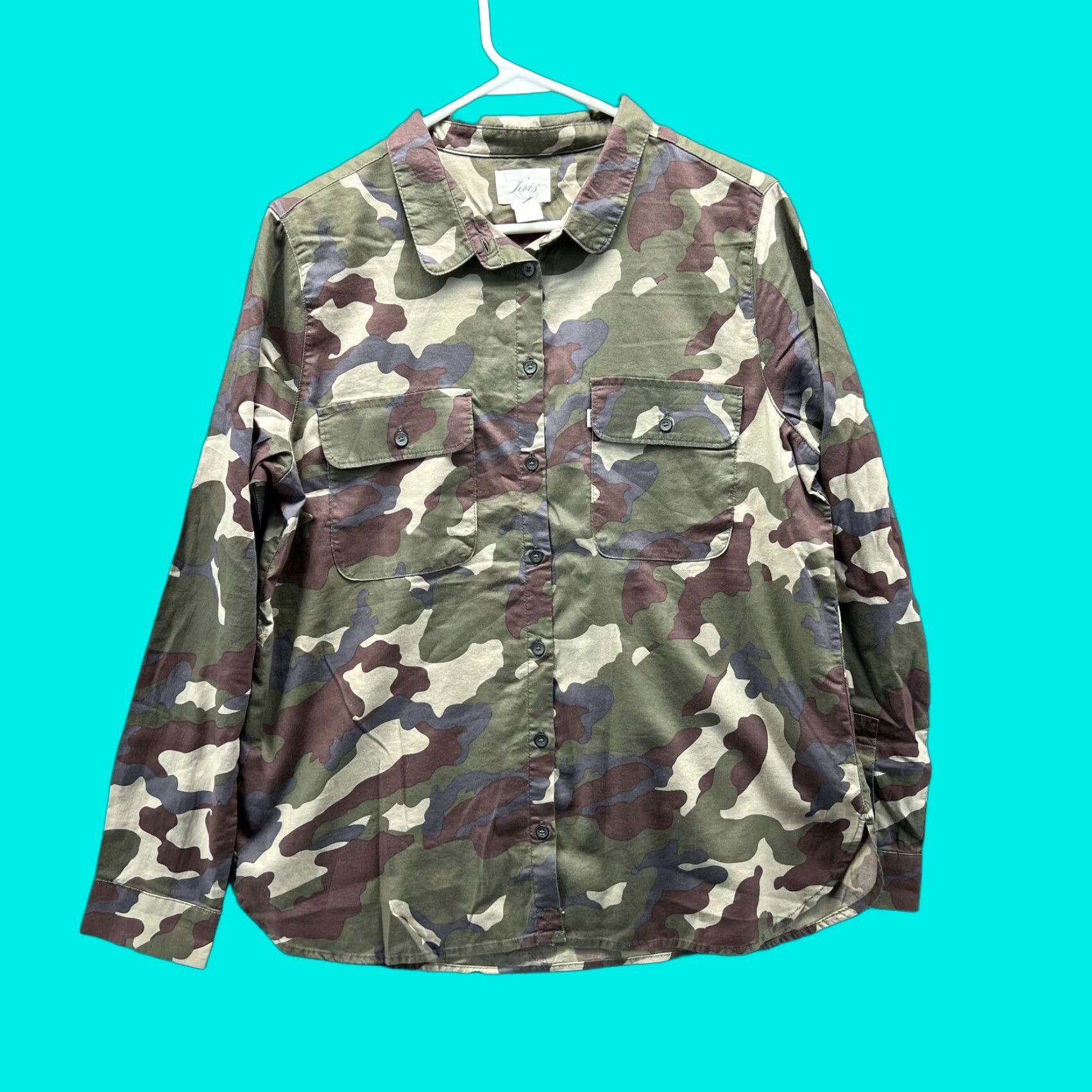 Levi's VINTAGE Levi's Shirt Women Large Green Brown Camouflage Button Down Military Pocket Camo Size L / US 10 / IT 46 - 1 Thumbnail