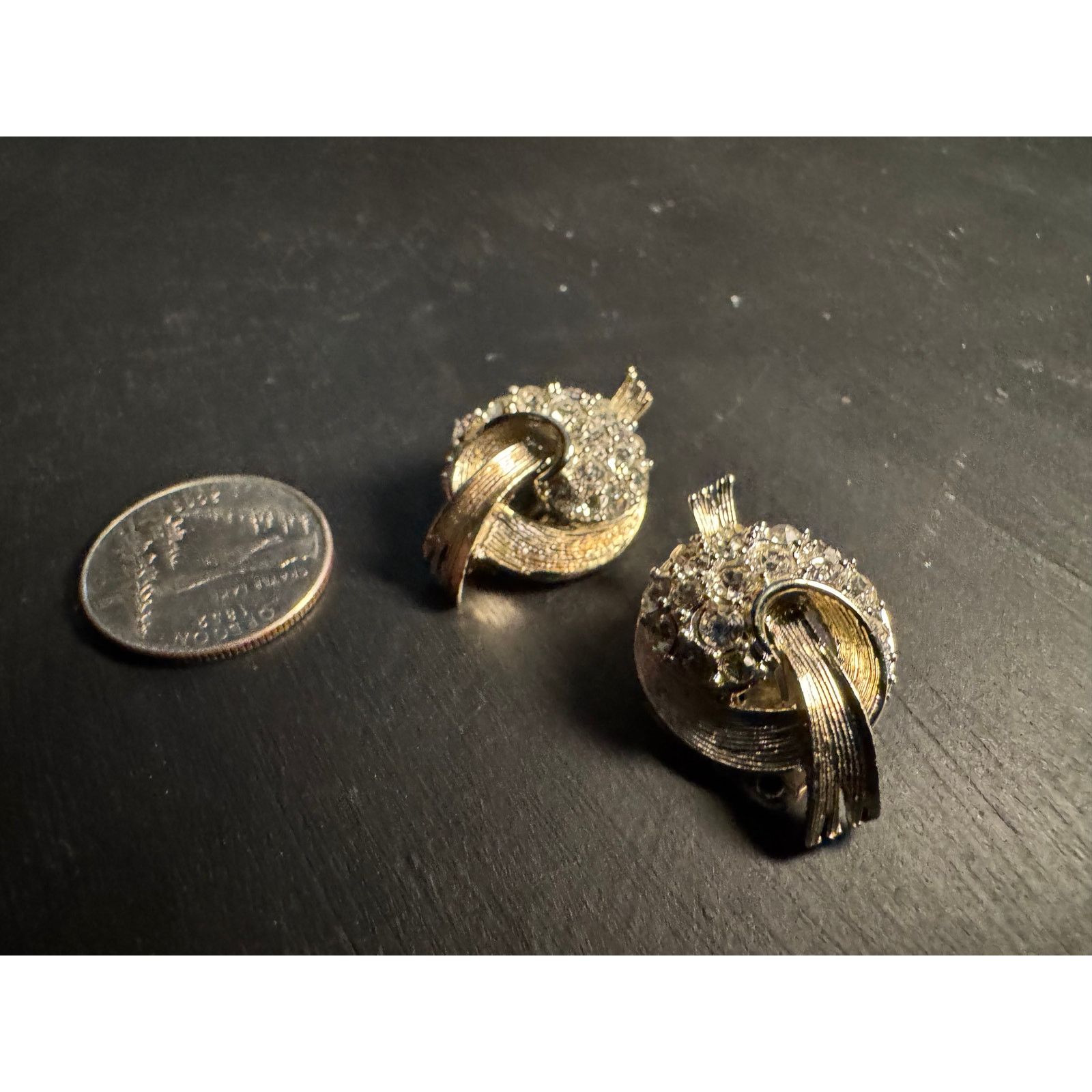 Other Vintage Lisner Brushed Gold & Rhinestone Clip On Earrings Size ONE SIZE - 5 Thumbnail