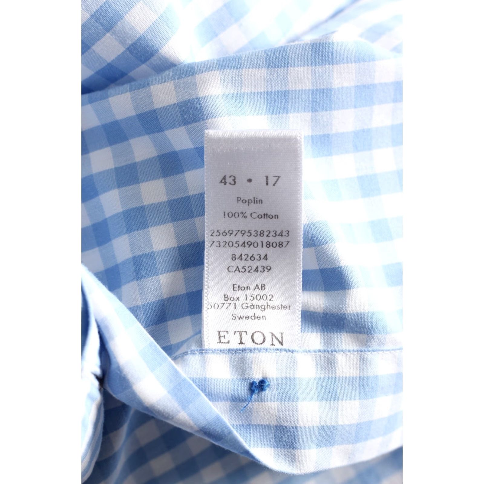 Eton ETON Poplin Shirt Men 43 Slim Fit Long Sleeve Check Formal Blue Size 46R - 5 Thumbnail