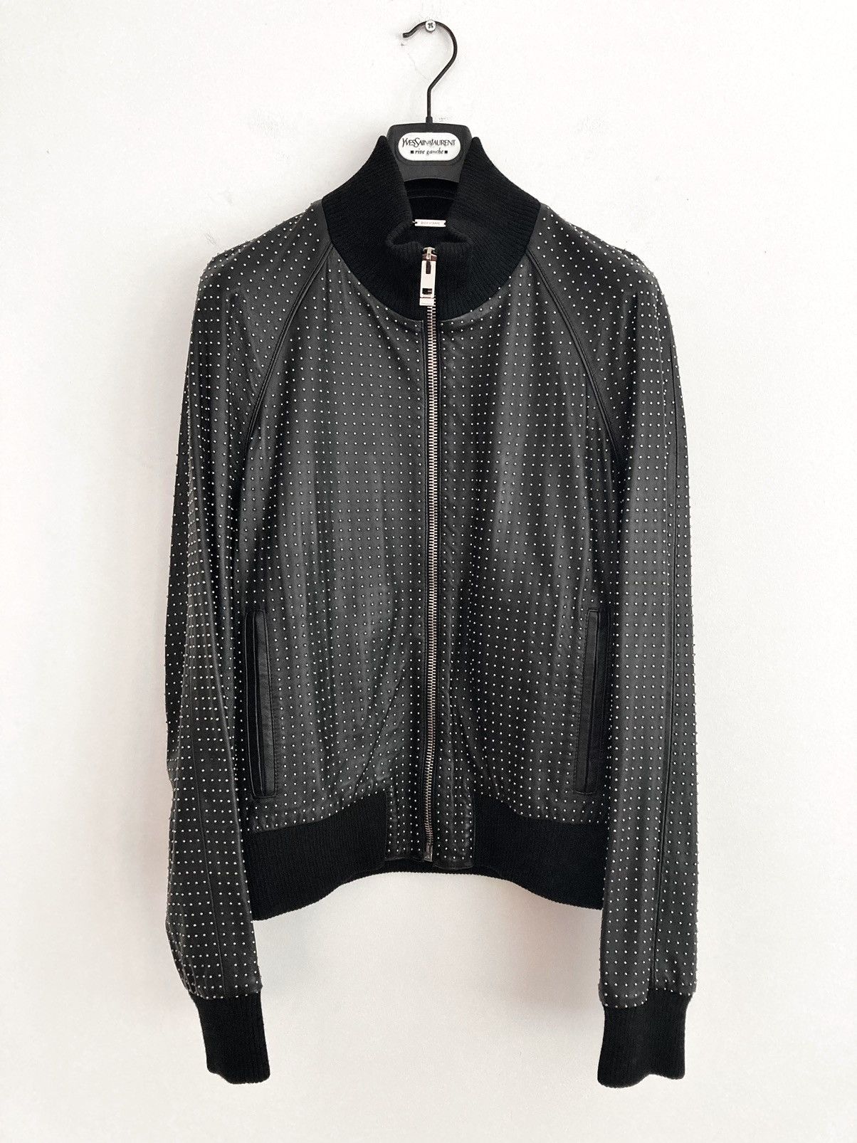 image of Dior x Hedi Slimane A/w 2004 “Votc” Studded Leather Bomber in Black, Men's (Size Medium)