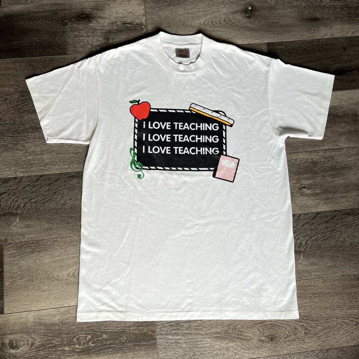 Vintage Vintage 1990s I Love Teaching Chalkboard Graphic Tee Oneita Size US L / EU 52-54 / 3 - 1 Thumbnail