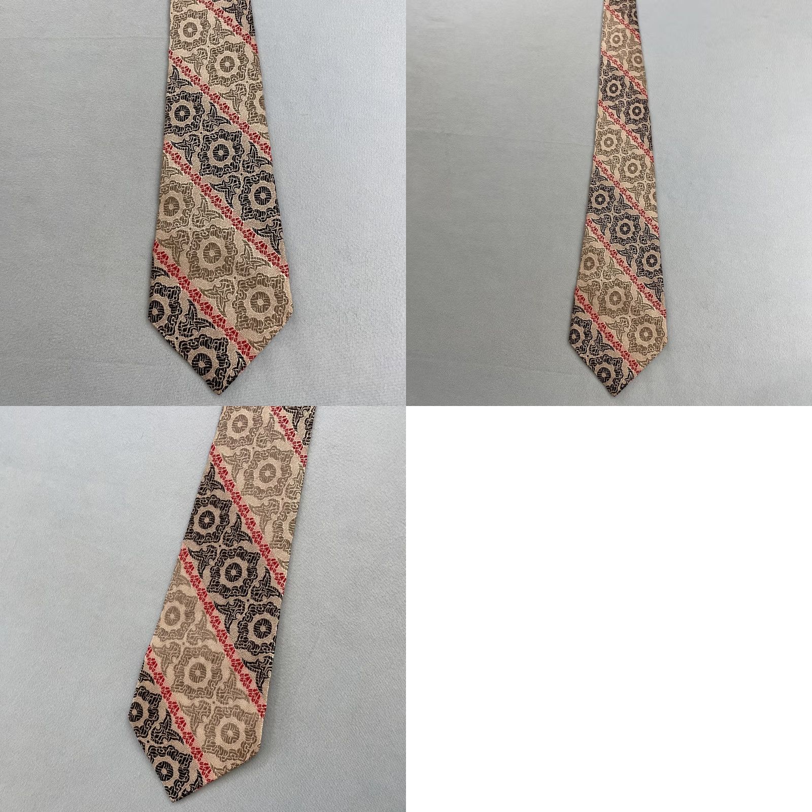 MCM vtg 70s Tie Woven Optical MCM Deco Silver Black Red Repp Stripe Jacquard 3.5x56 Capsule Necktie Mens Vintage Gift Size ONE SIZE - 11 Thumbnail