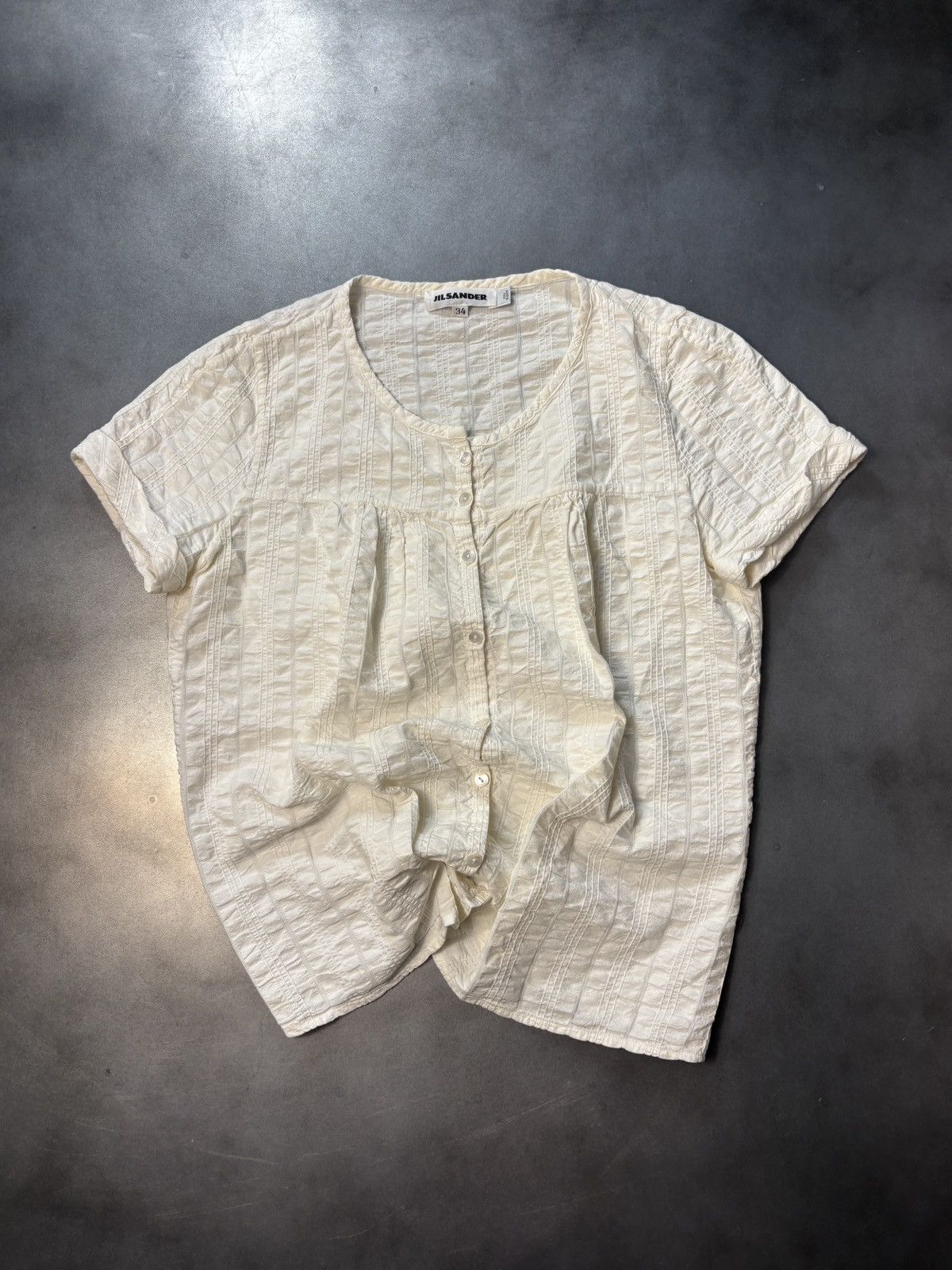 Jil Sander × Vintage Vintage Jil Sander Shirt Crinkle Plisse Short Sleeve Sheer Size XXS / US 00 / IT 34 - 3 Thumbnail