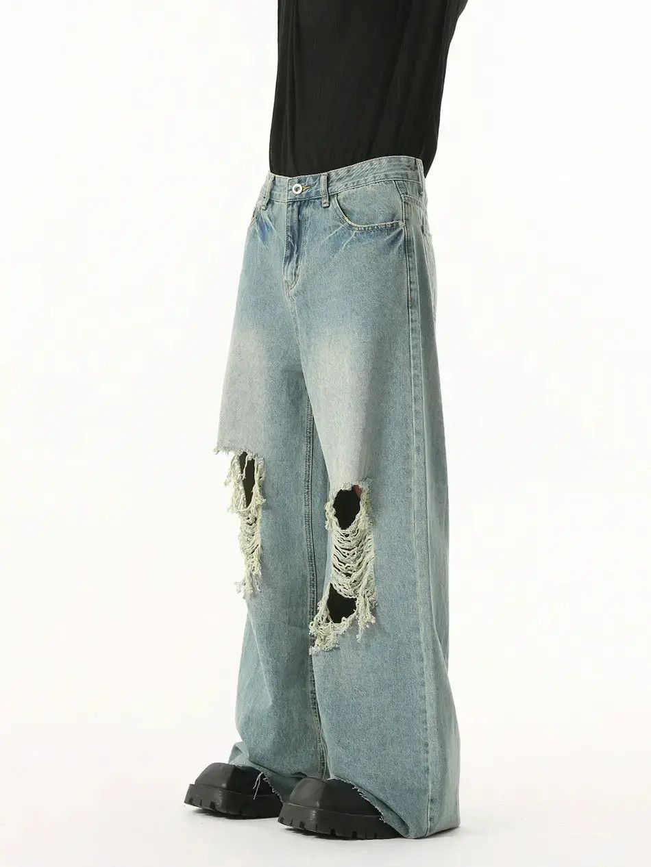 Japanese Brand Retro tassel ripped straight leg jeans Size US 32 / EU 48 - 1 Thumbnail