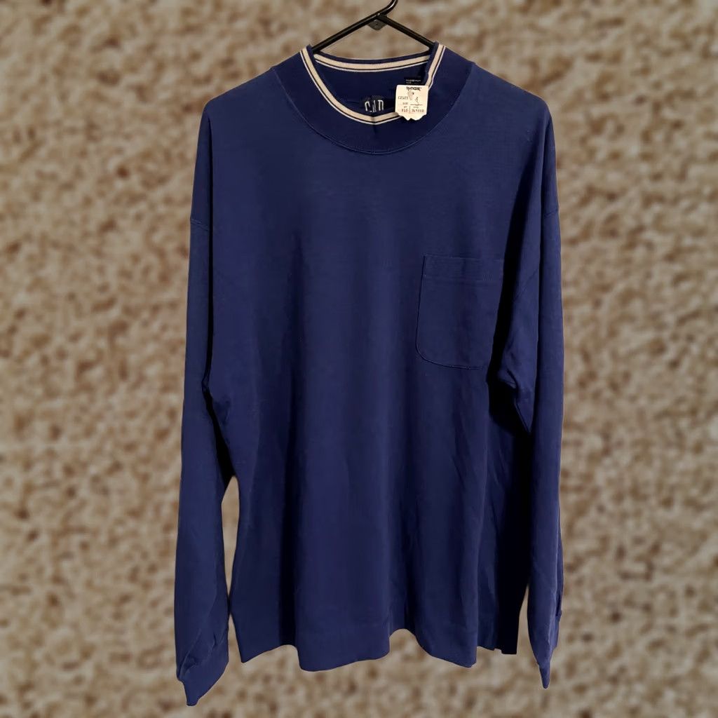 Gap VINTAGE Gap Mock Neck L/S Oversized Blue Pocket T-Shirt Sweatshirt - Men's Small Size US S / EU 44-46 / 1 - 1 Thumbnail