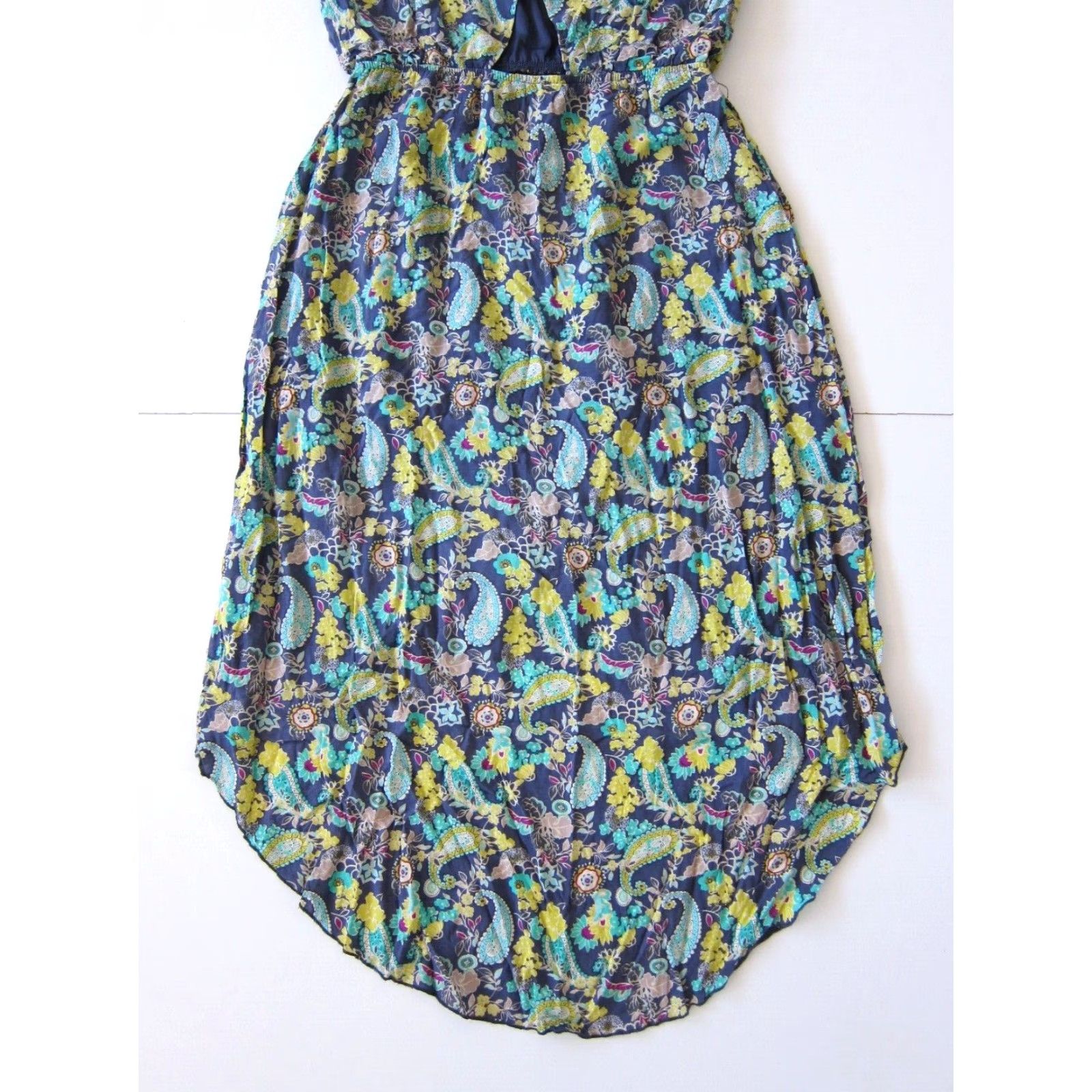 Vintage Mudd 100% Rayon Blue Grey Yellow Paisley Floral Jumper Tank High Low Dress M Size M / US 6-8 / IT 42-44 - 6 Thumbnail
