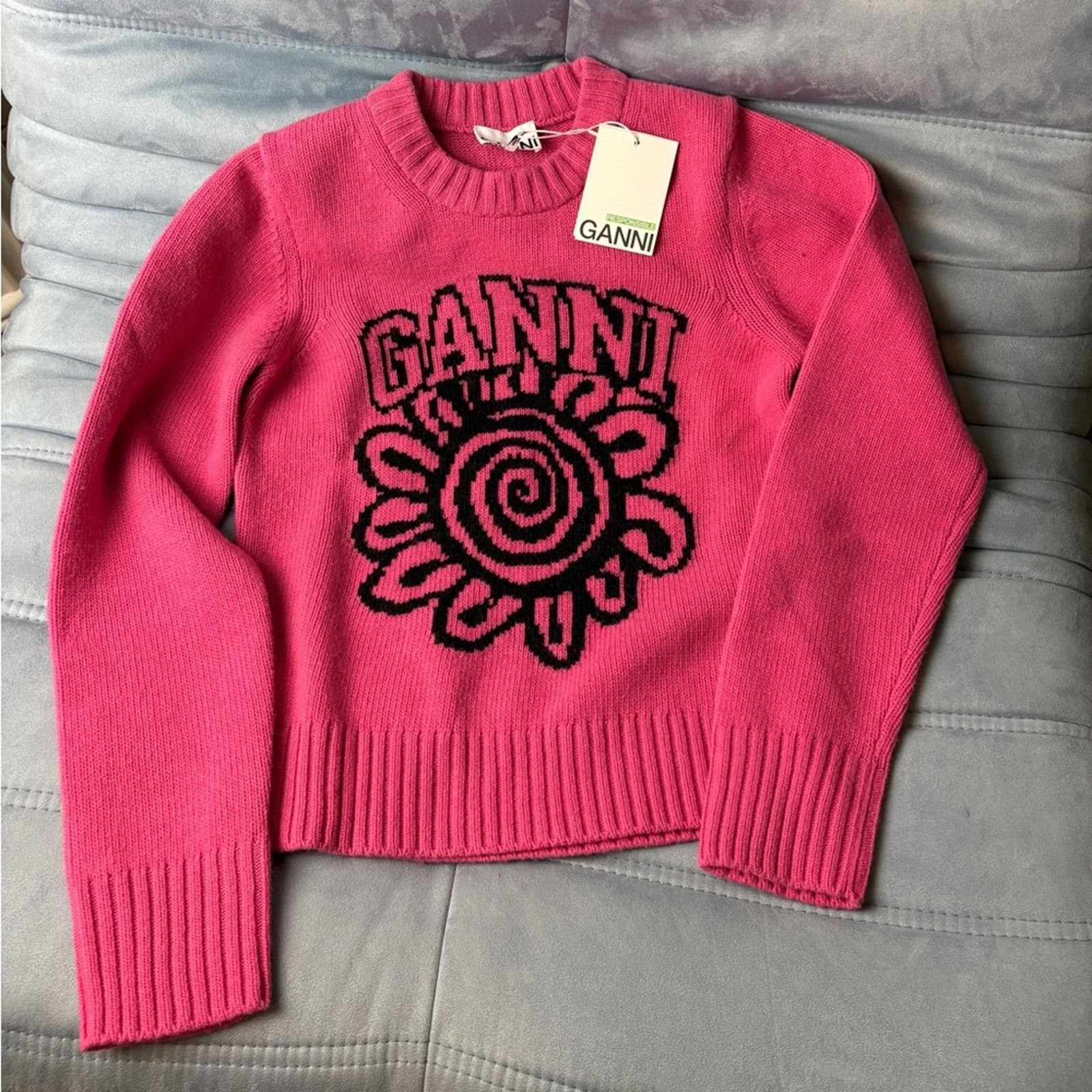 Ganni GANNI Women's Graphic O-Neck Pullover Flower in Cone Flower Size XS / US 0-2 / IT 36-38 - 2 Thumbnail