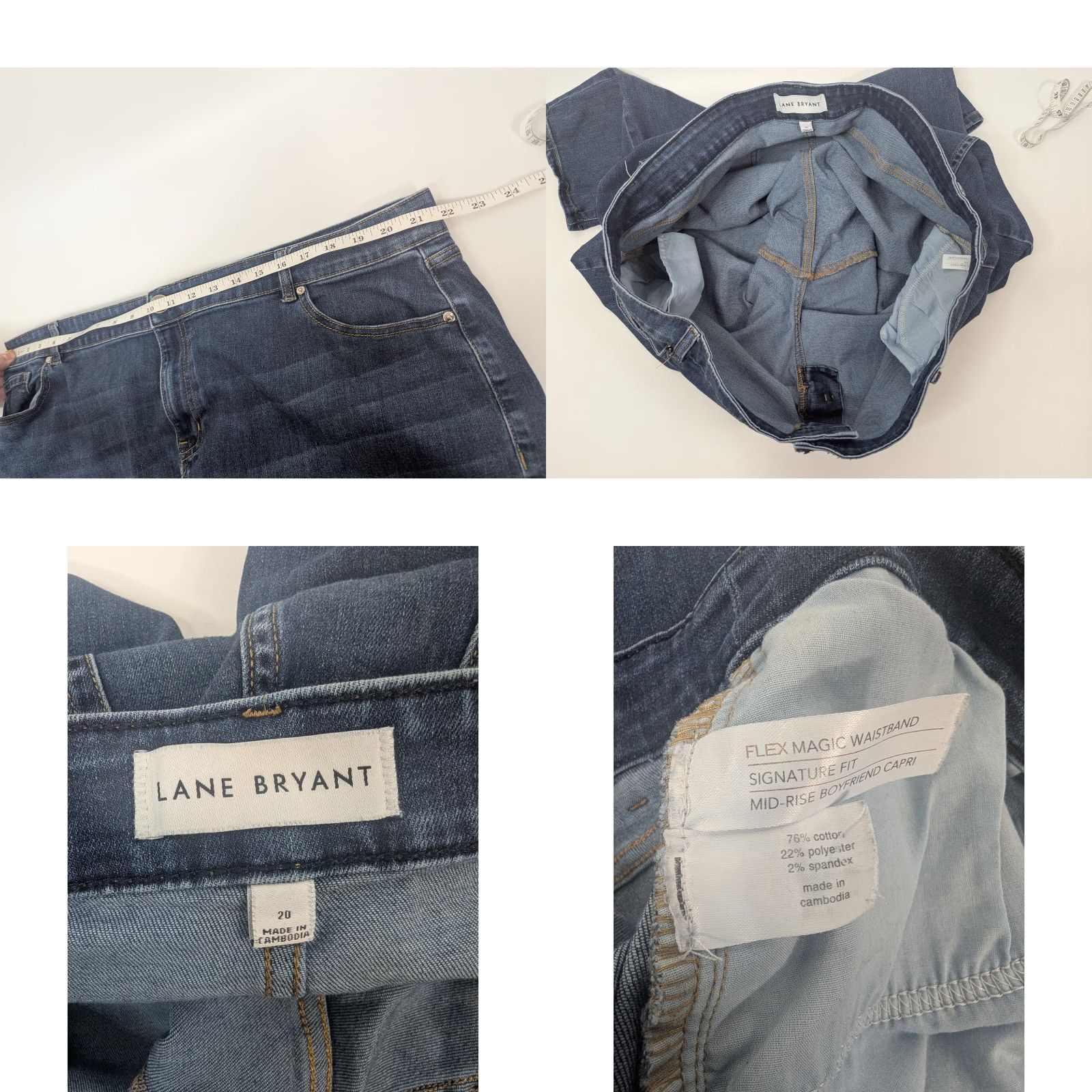 Vintage Lane Bryant Jeans Signature Fit Boyfriend Capris Women Plus Size 20 Blue Cotton Polyester Spandex Denim Mid Rise 8.5-10.5 Pockets Button Zipper Size ONE SIZE - 8 Thumbnail