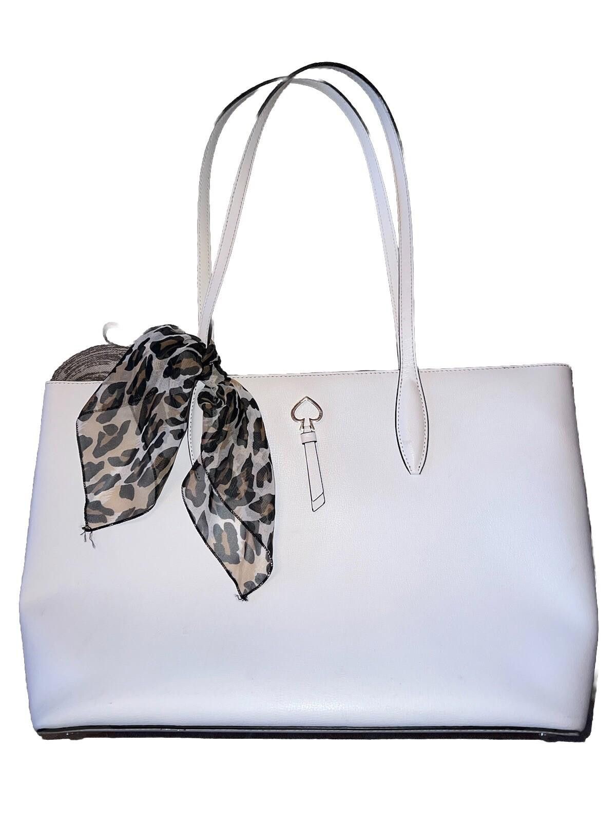 Kate Spade White Leather Handbag Purse Tote Bag W/ Scarf, Women's