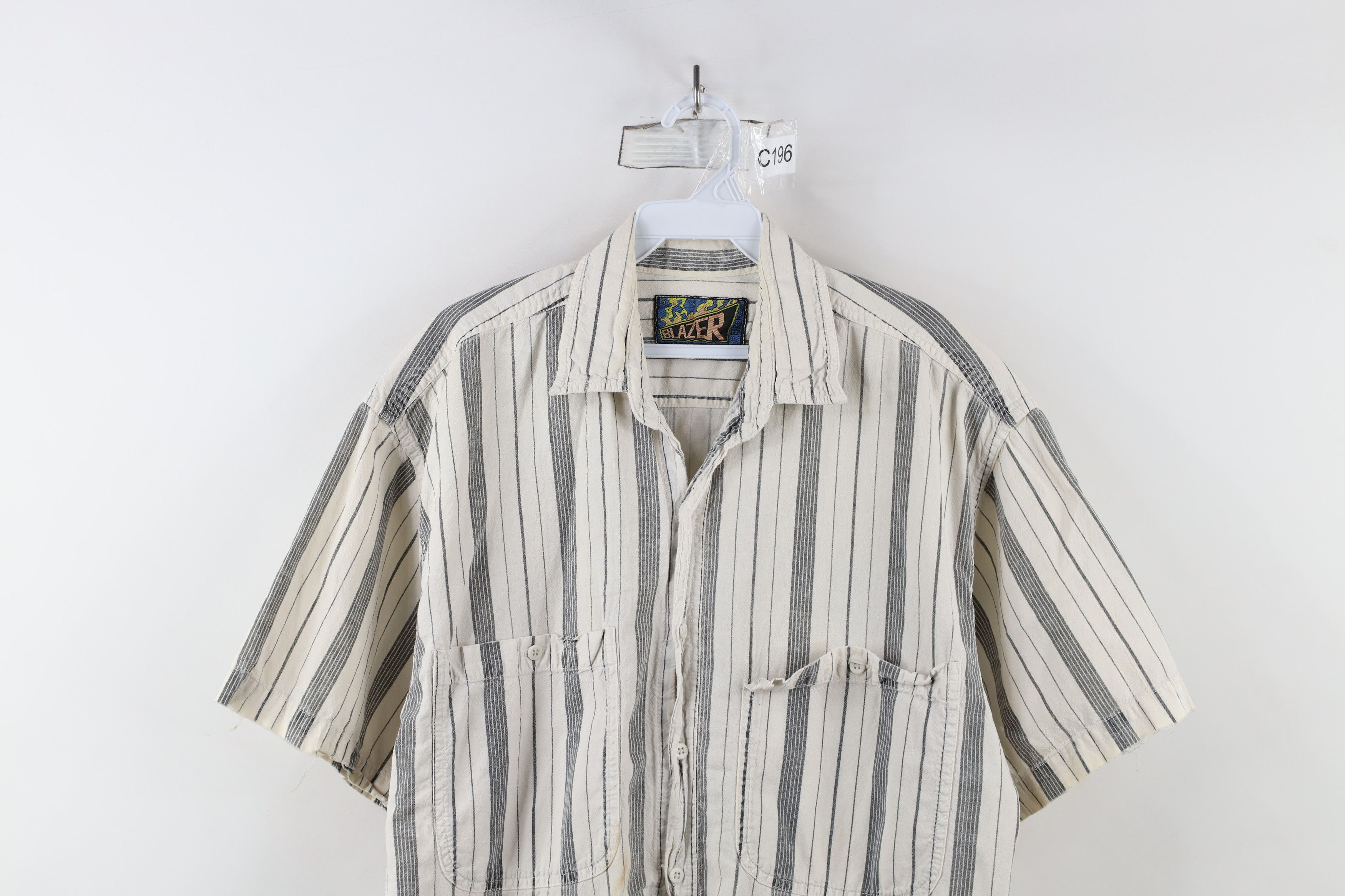Vintage Vintage 90s Streetwear Big Pocket Striped Button Shirt Size US L / EU 52-54 / 3 - 2 Thumbnail