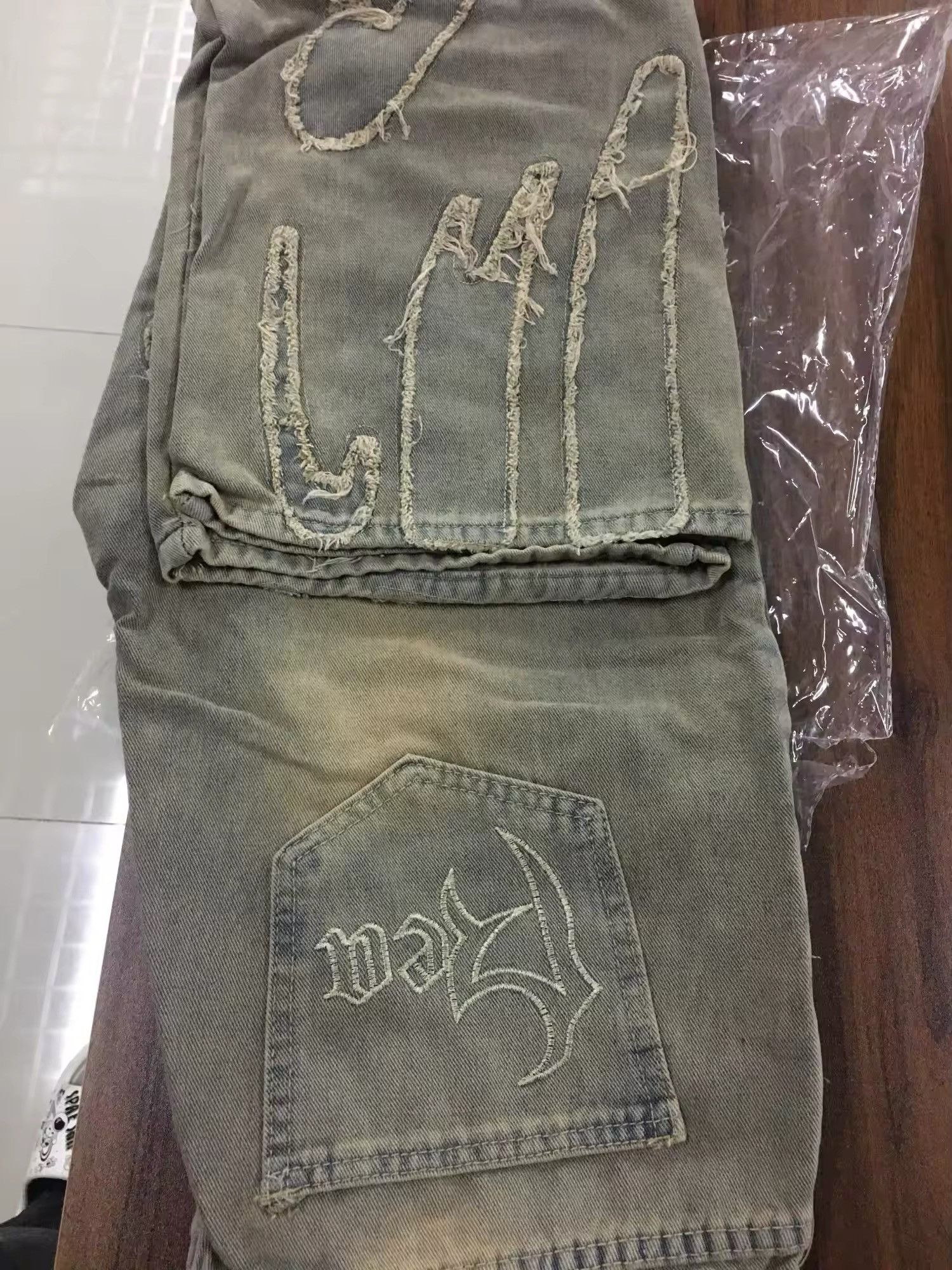 Jean × Vintage Harajuku Embroidered Flame Split Jeans Size US 34 / EU 50 - 7 Thumbnail