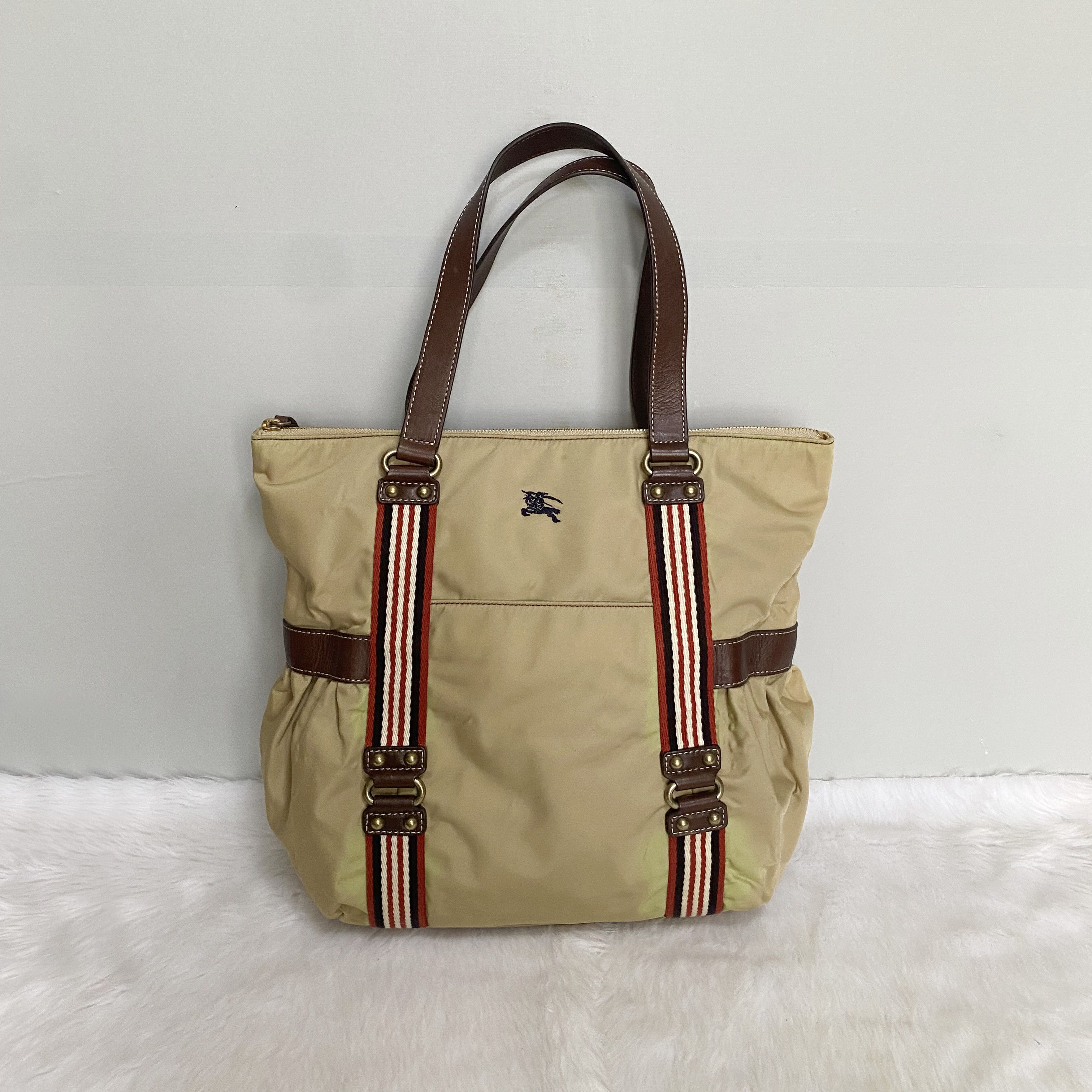 Burberry Blue Label Vintage Brown Nylon Leather Tote Bag Size ONE SIZE - 1 Thumbnail