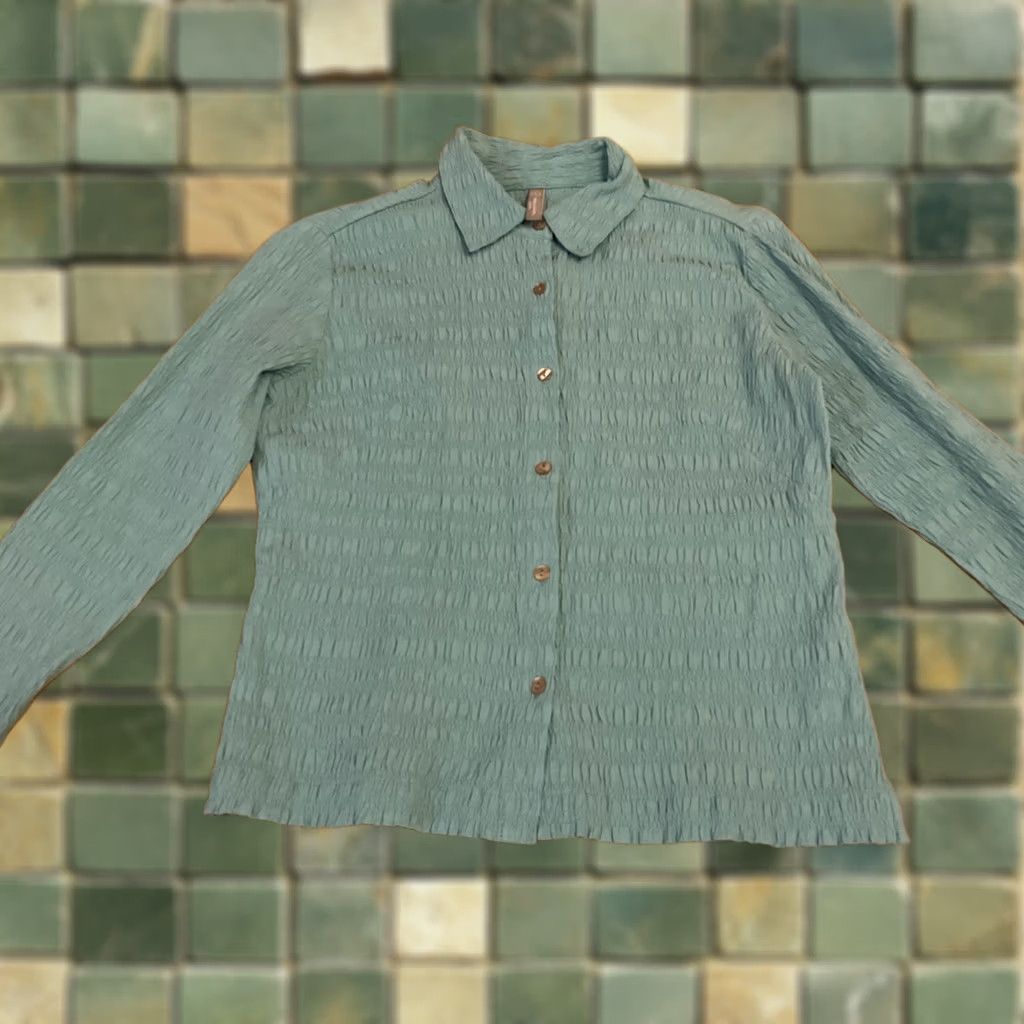 Vintage VINTAGE Hanna Andersson Top Women’s Size 6 Teal Long Sleeve Button-Up 90s Green Women Size M / US 6-8 / IT 42-44 - 1 Thumbnail